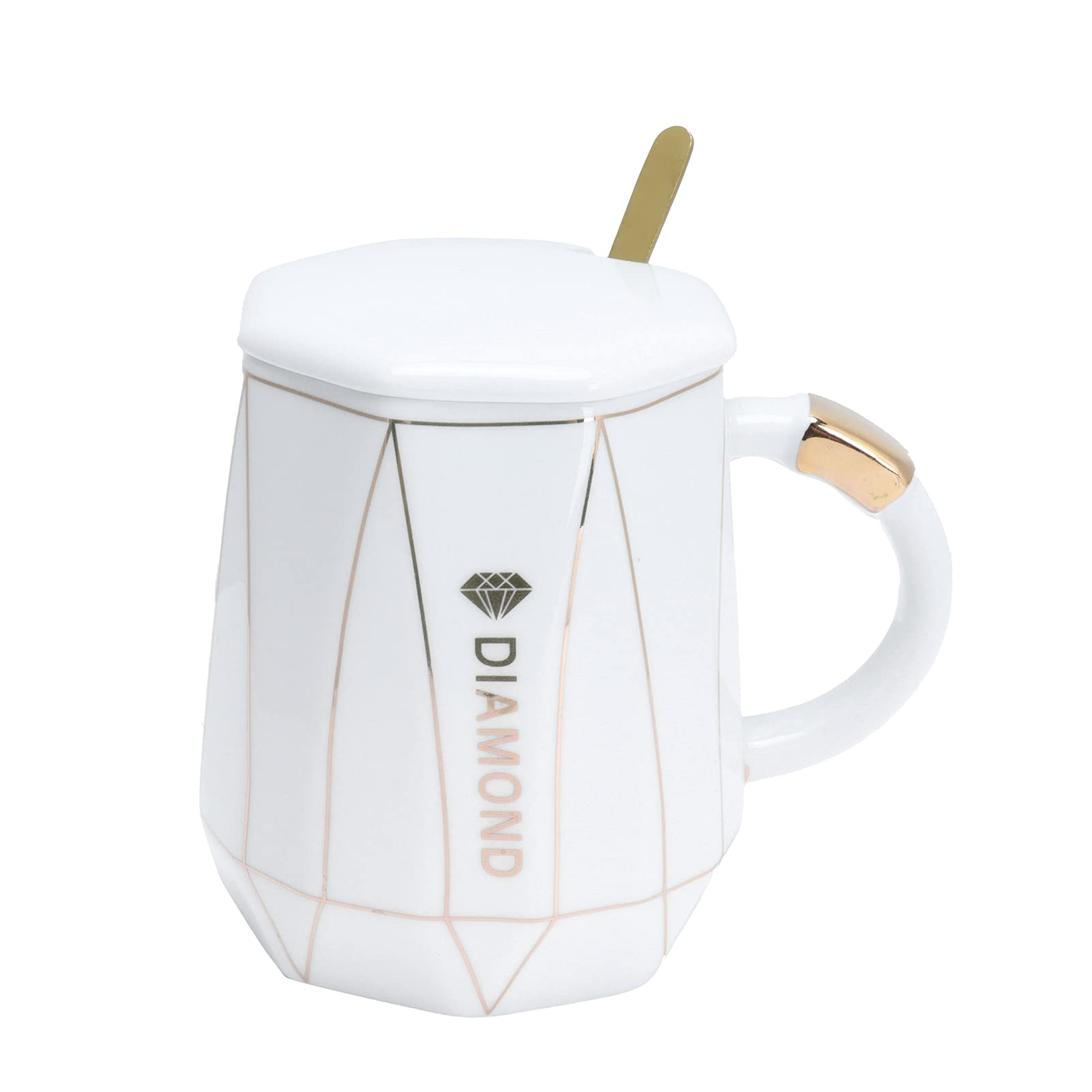 Premium Ceramic Coffee Mug with Stainless Steel Lid & Spoon - Nordic Style Lightweight Tea Cup for Home, Office & Gifting (White) - Perfect for Coffee, Tea & Hot Beverages