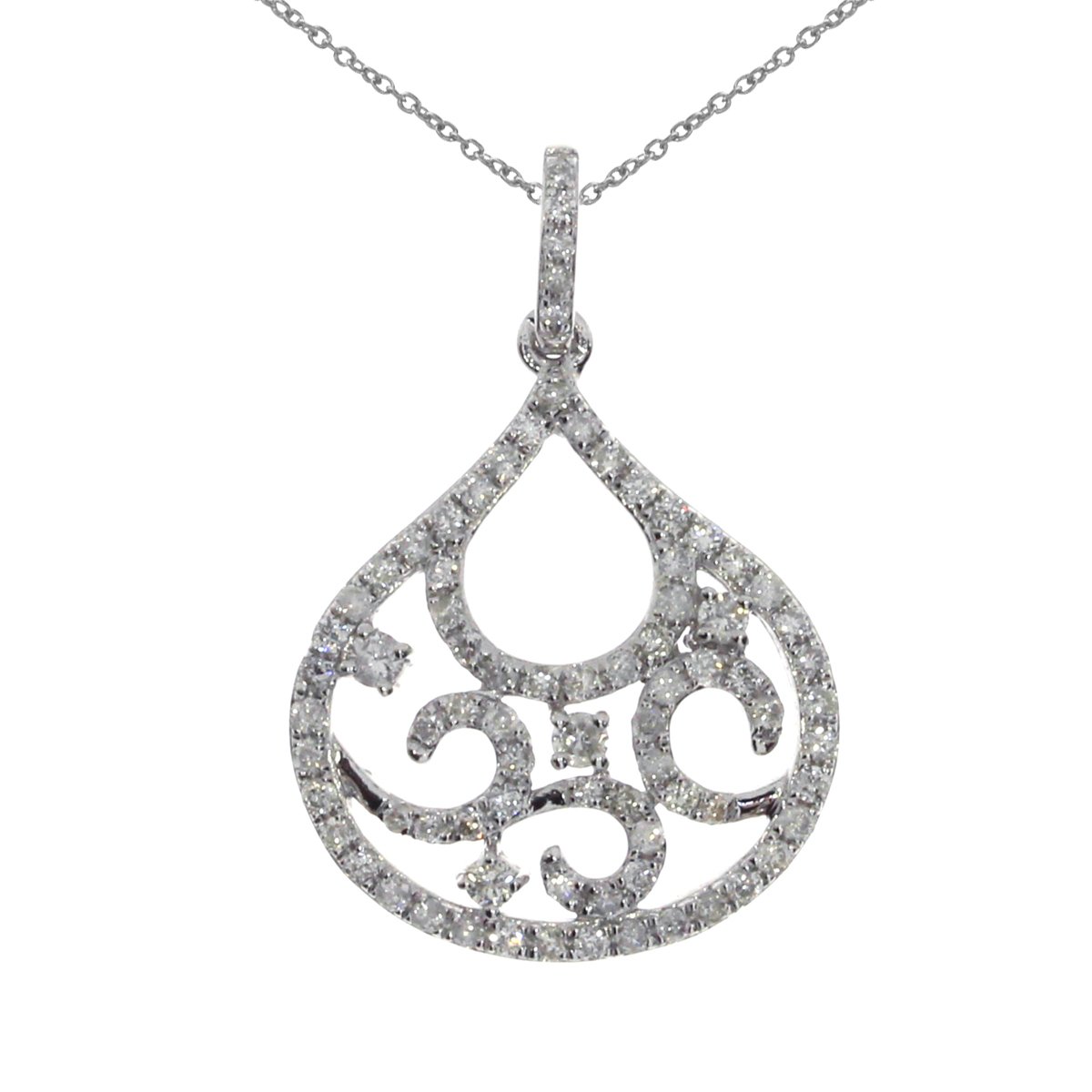 14K White Gold Diamond Pendant Necklace - 18