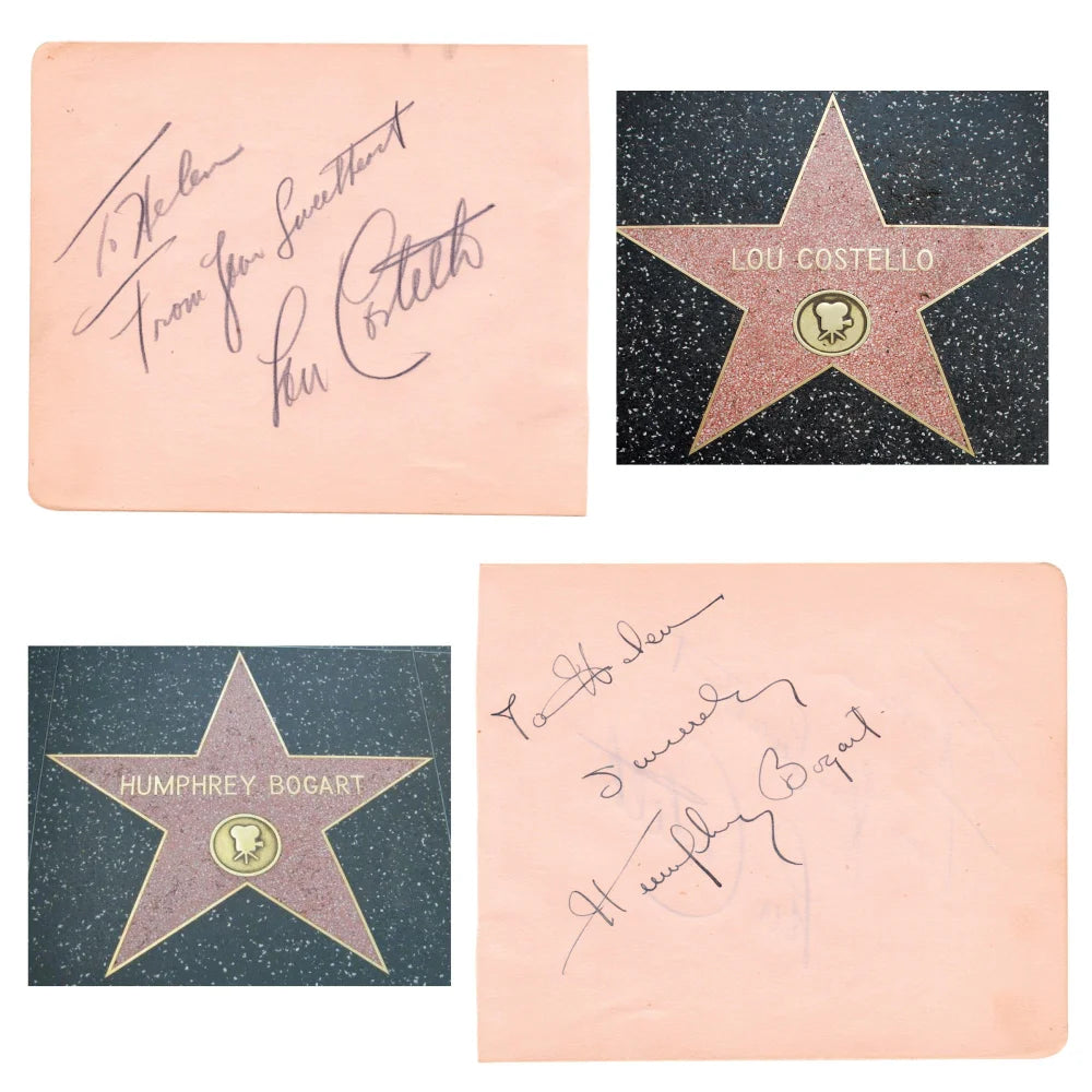 Humphrey Bogart & Lou Costello Dual Signed Album Page Cut - JSA COA Authenticated - Rare Abbott & Costello Casablanca Autograph - Perfect for Movie Memorabilia Collectors & Classic Film Fans