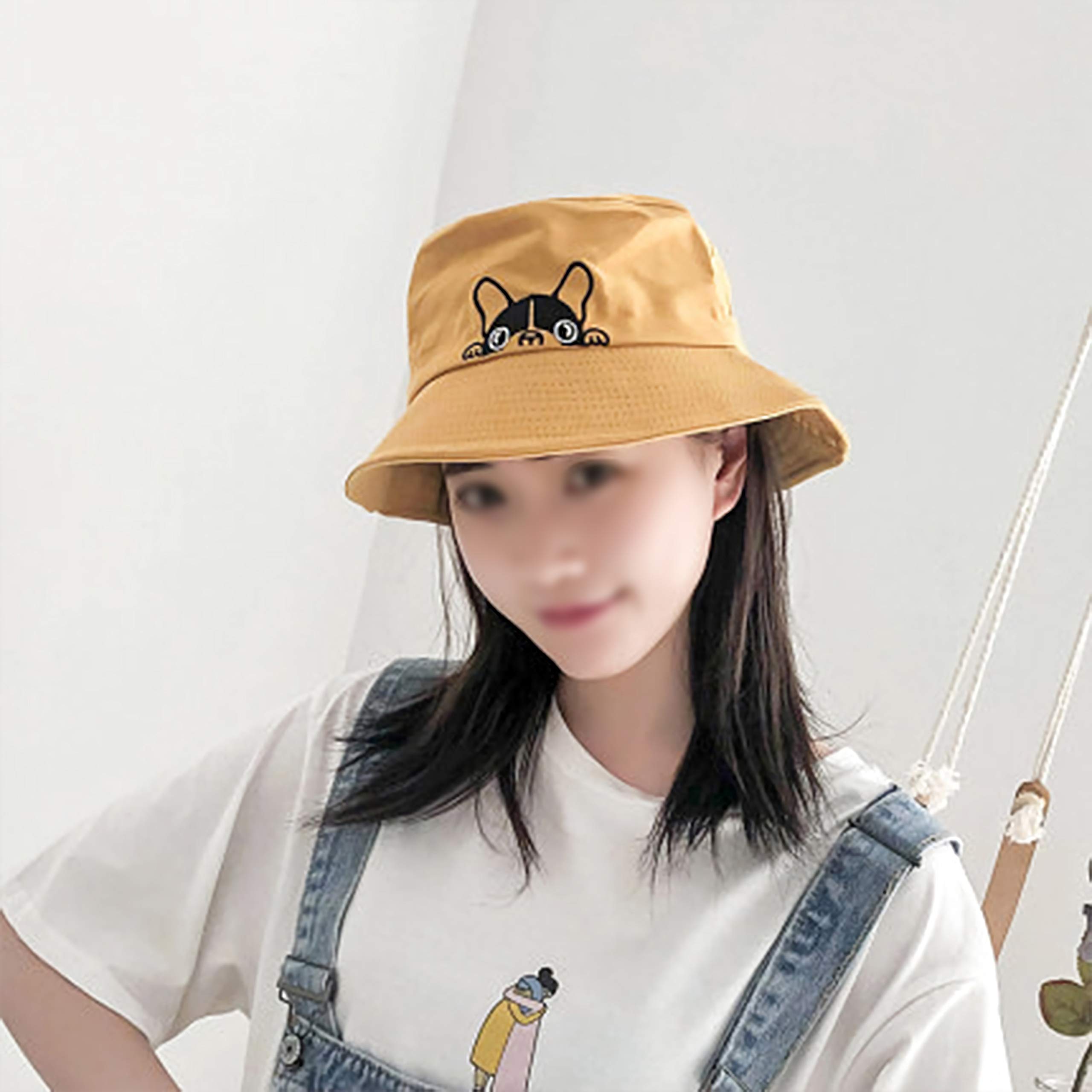 Unisex Bulldog Print Cotton Bucket Hat - Summer Beach Sun Hat for Men & Women - Yellow | Perfect for Outdoor Activities, Beach Vacations & Casual Wear