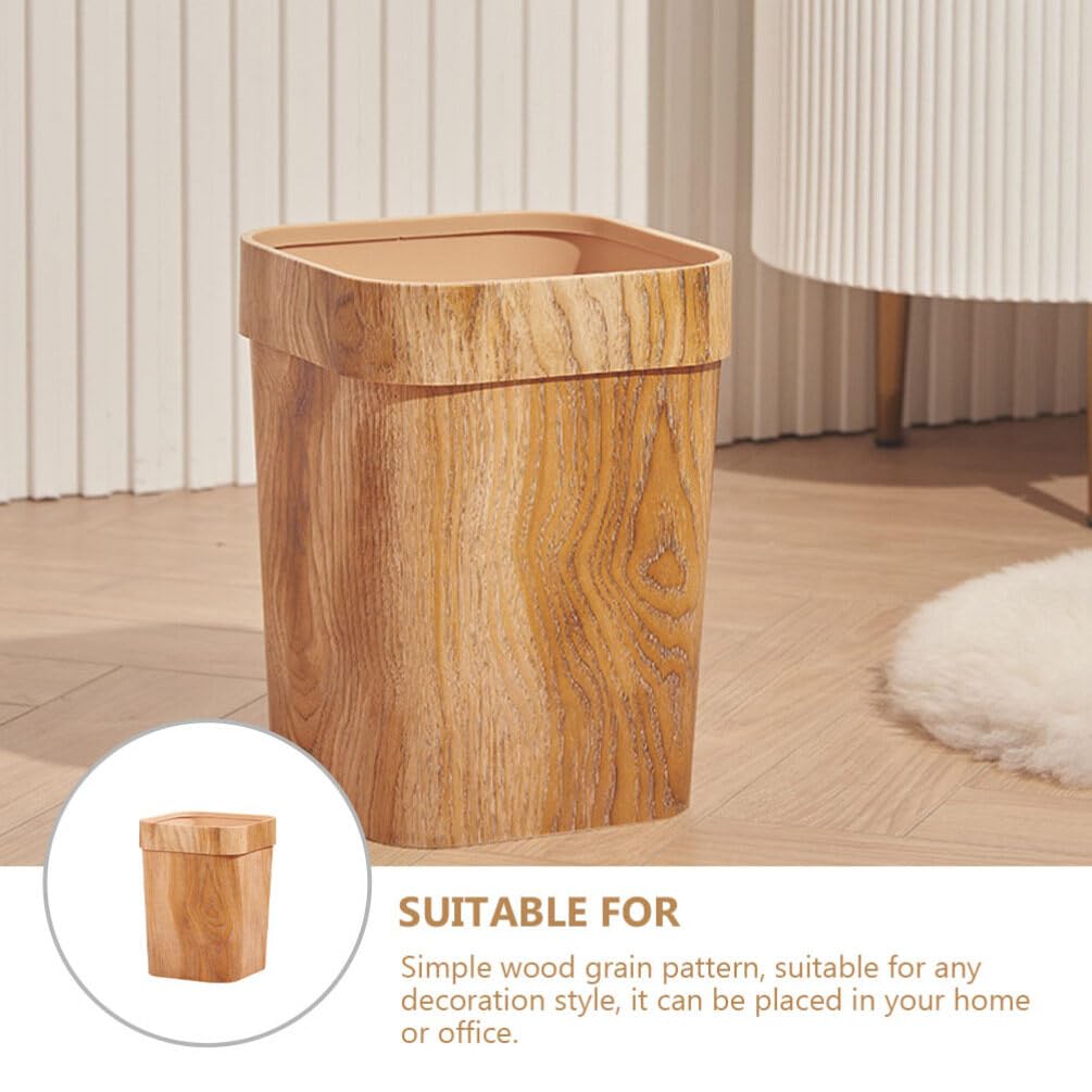 Eco-Friendly Wood Grain Trash Bin - Small Wastebasket for Office, Bathroom & Bedroom | Cabilock Garbage Can with Toilet Paper Holder | Durable Dustbin for Home & Office Use