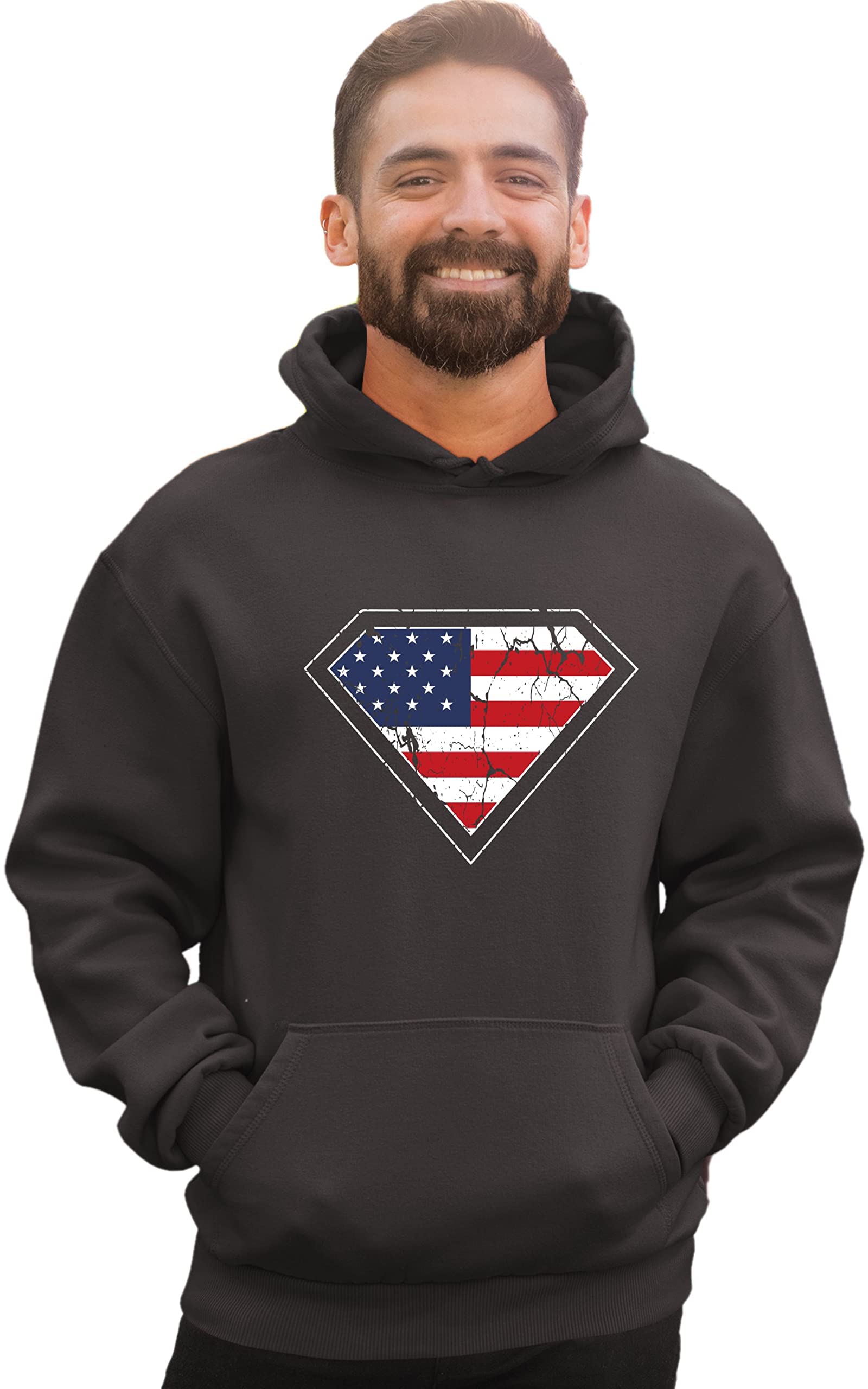 Distressed American Flag Diamond USA Patriotic Hoodie for Men, Women & Youth - Casual Wear, Street Style & Holiday Outfits