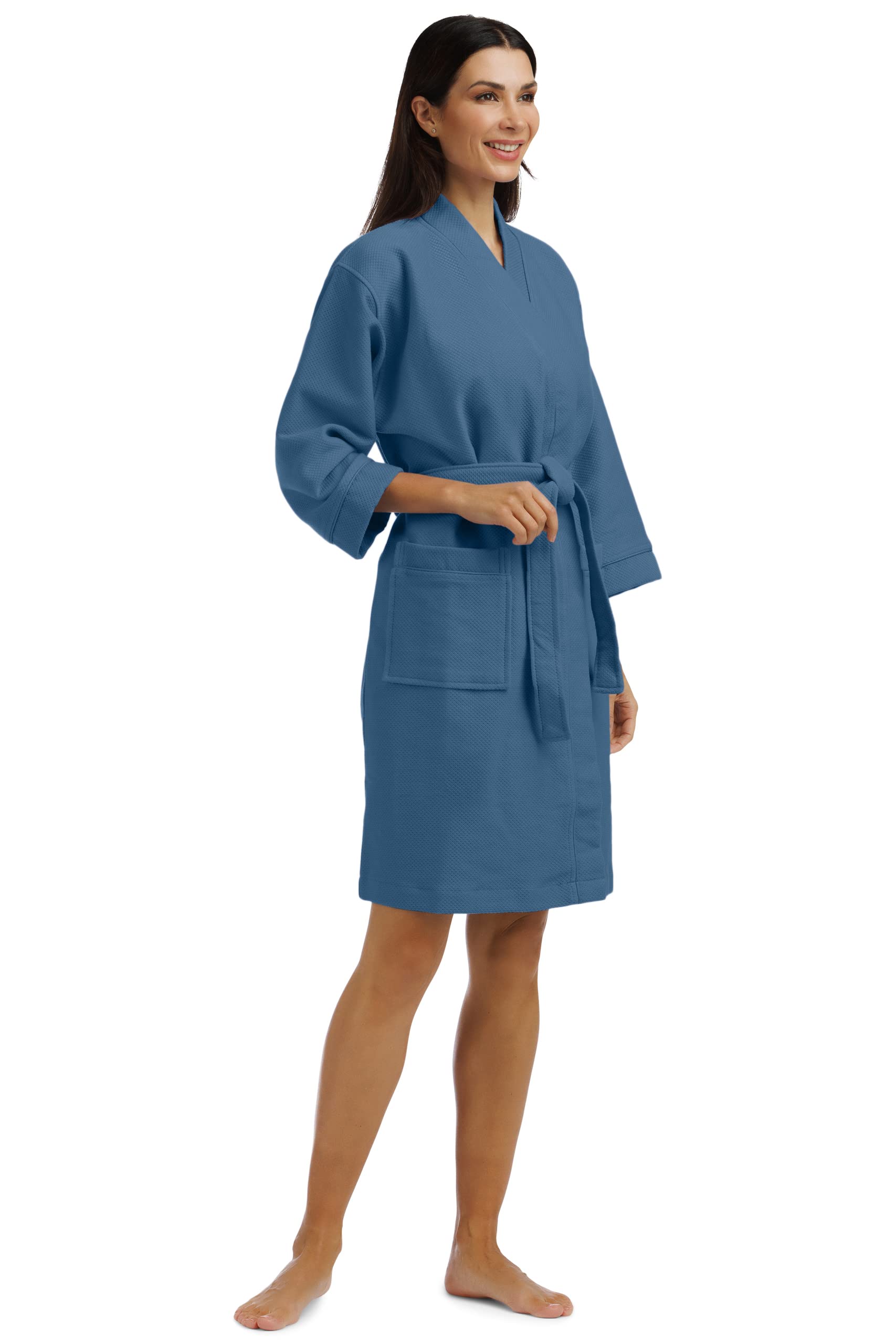 Fishers Finery Women's Waffle Kimono Spa Robe - Soft Lightweight Short Bathrobe for Lounge, Beach & Resort Wear - Above Knee Length Cotton Kimono Cover Up