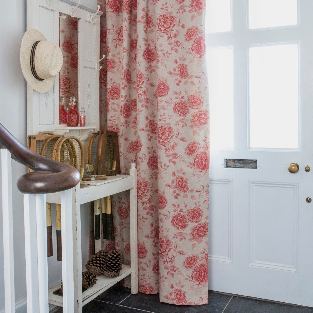 Maxine Fabric Faded Red on Natural - Premium Upholstery & Home Decor Fabric for Sofas, Curtains & DIY Projects