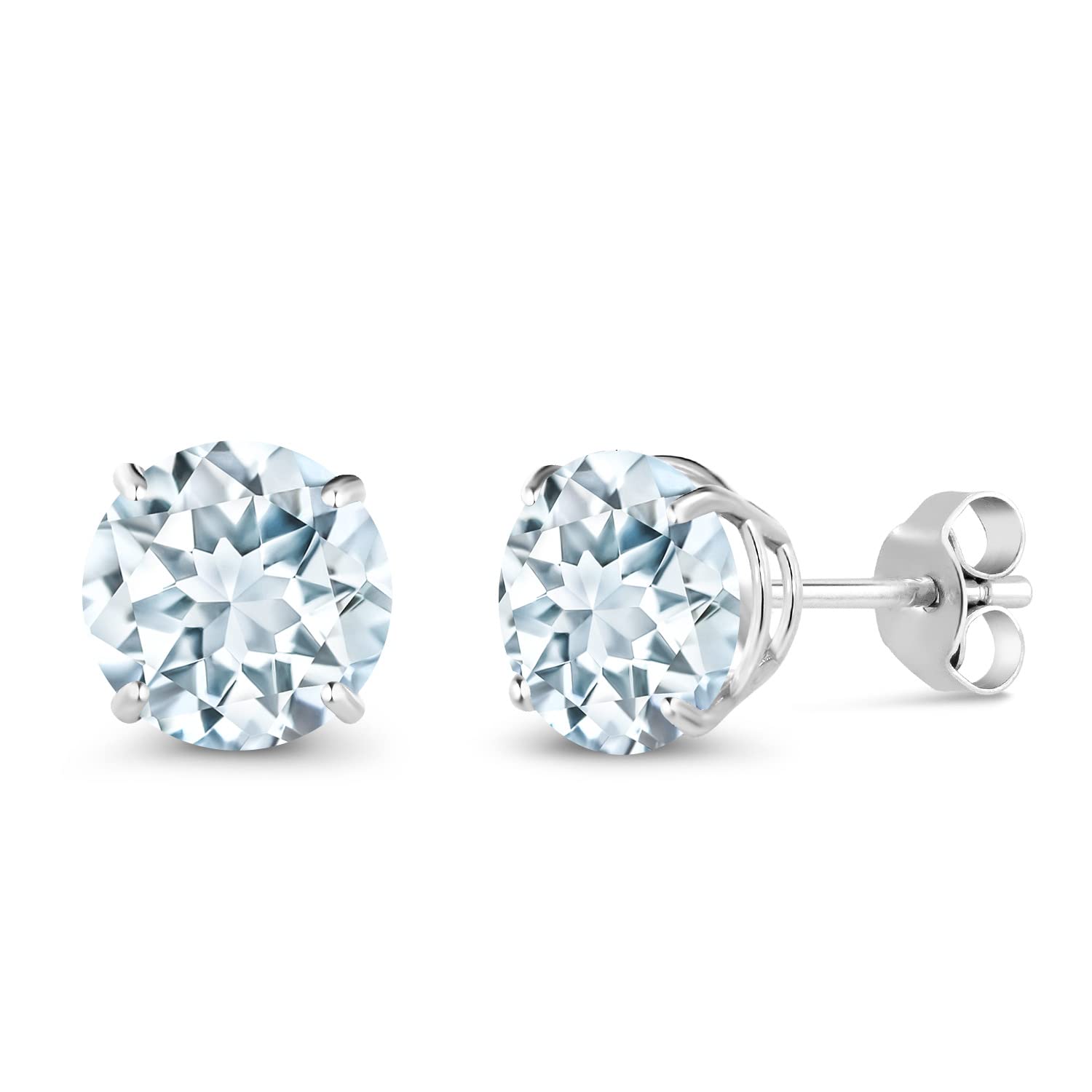 1.50 Ct Round 6mm Sky Blue Aquamarine Stud Earrings in 18K White Gold for Women & Men - Perfect for Weddings, Anniversaries & Gift Giving