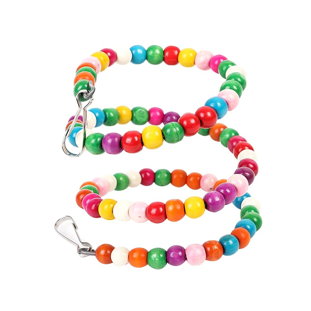 Colorful Wooden Beads Bird Toy with Revolving Ladder & Rainbow Swing - 60cm Parrot Exercise Toy for Cockatiels, Conures, Macaws - Fun Climbing & Play Activity for Bird Cage Enrichment