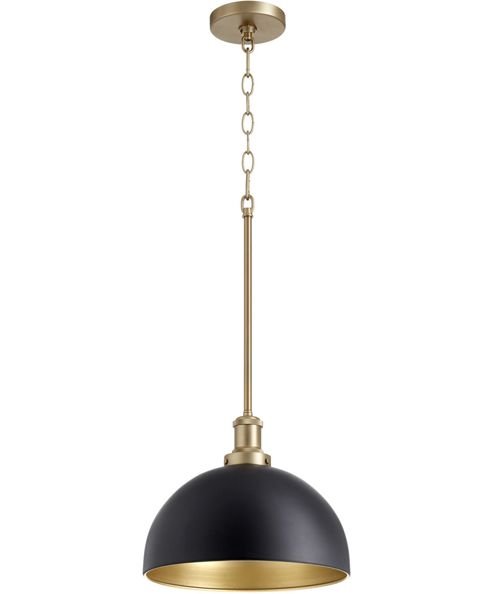 12W Black Single Light Pendant with Aged Brass Finish - Perfect for Kitchen Island, Dining Room, or Entryway Lighting