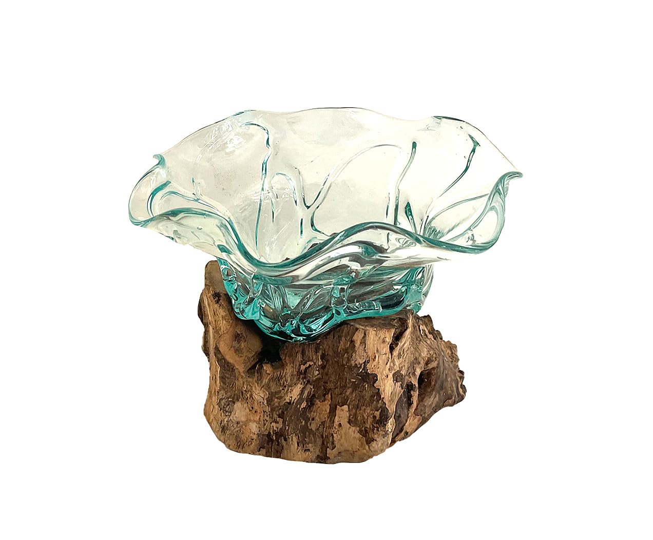 Handmade OMA Blown Glass Vase with Teak Wood Base - Artisan Glass Planter Terrarium for Tabletop Decor, Wedding Centerpiece & Unique Gift Ideas for Home, Office, or Special Occasions