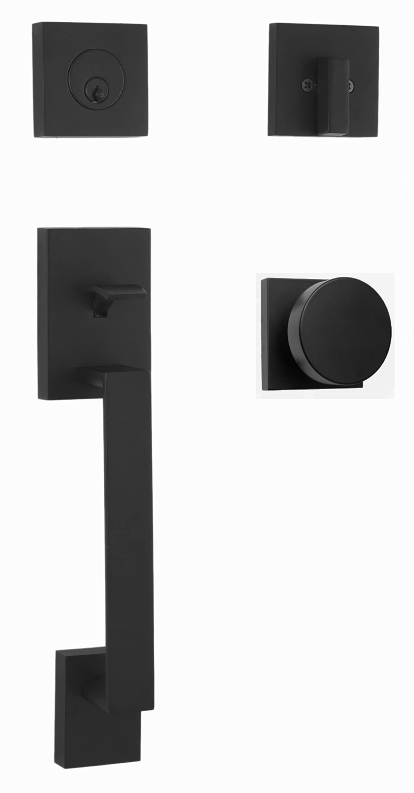 Weslock Brookside Single Cylinder Low Profile Front Door Lock Handleset with Matte Black Mesa Knob - Secure Entry for Homes, Apartments & Offices