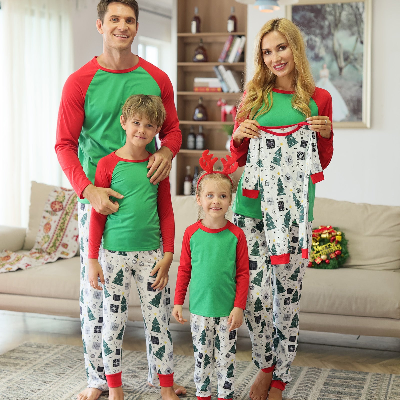 Christmas Family Matching Pajamas - Printed Raglan Sleeve Holiday Pajama Set for Parents & Kids | Cozy Christmas Eve & Family Photo Outfits