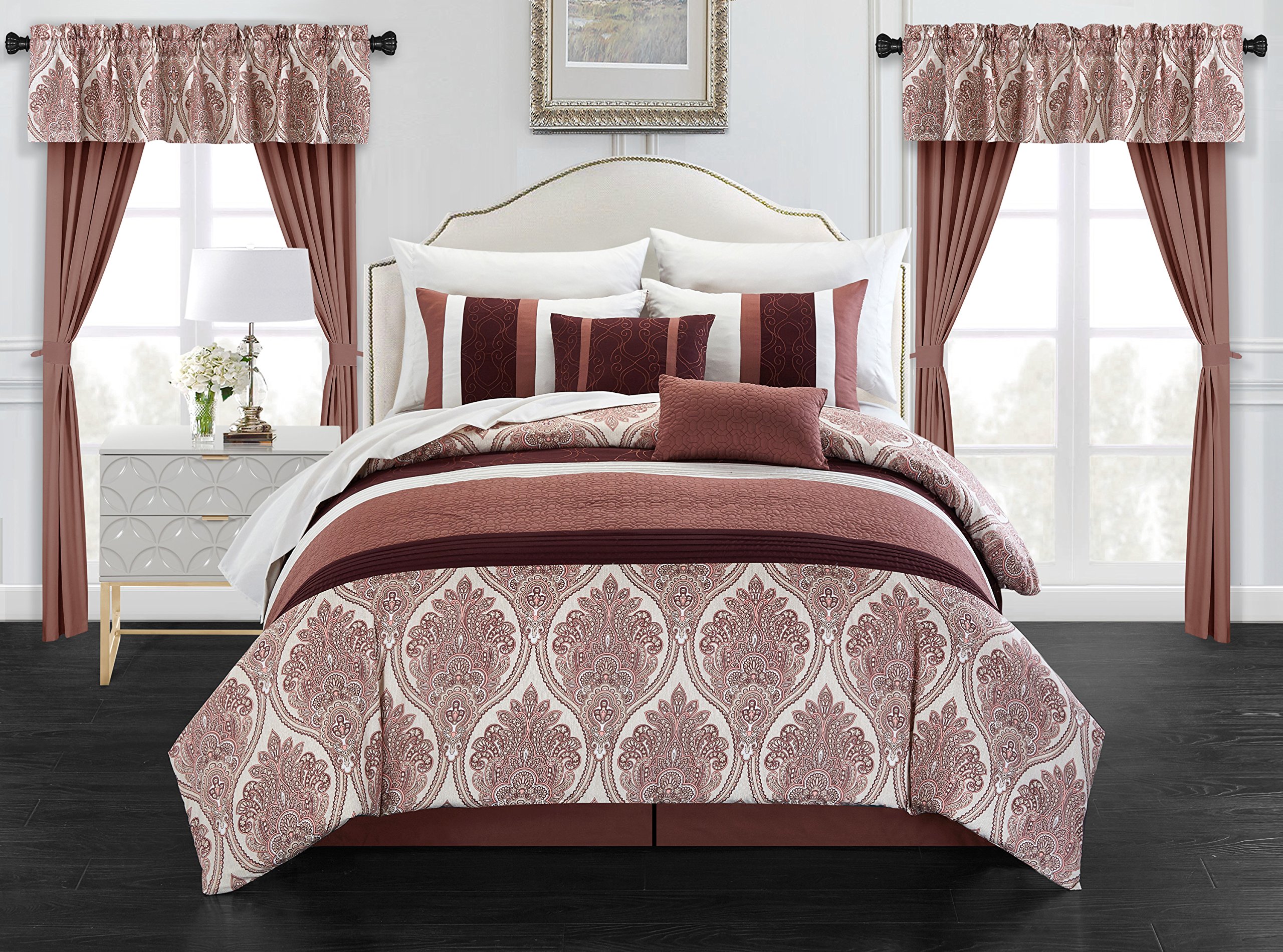 Stylish Vivaldi Comforter Set Queen Size - Brick Red Luxury Bedding for Cozy Bedroom Decor | Perfect for Master Bedrooms, Guest Rooms & Dorm Essentials