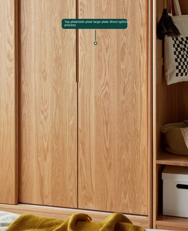 Solid Oak Wood Sliding Door Wardrobe - Durable & Stylish Closet Storage for Bedroom, Living Room, and Office Organization