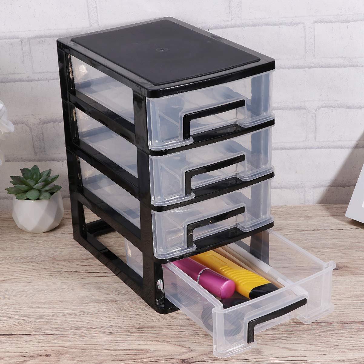 4-Tier Plastic Storage Cabinet with Drawers - Multifunctional Transparent Organizer for Closet, Desk & Home Organization - Perfect for Bedroom, Office, and Dorm Room Storage Solutions