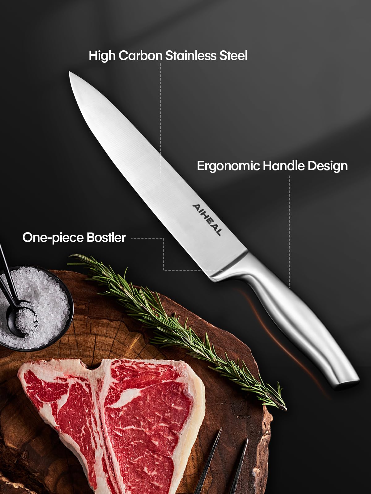 17-Piece Stainless Steel Kitchen Knife Set with Acrylic Stand - Super Sharp, Rust-Free Knives Including Steak Knives & Built-in Sharpener | Perfect for Home Chefs, Cooking Enthusiasts & Professional Kitchens