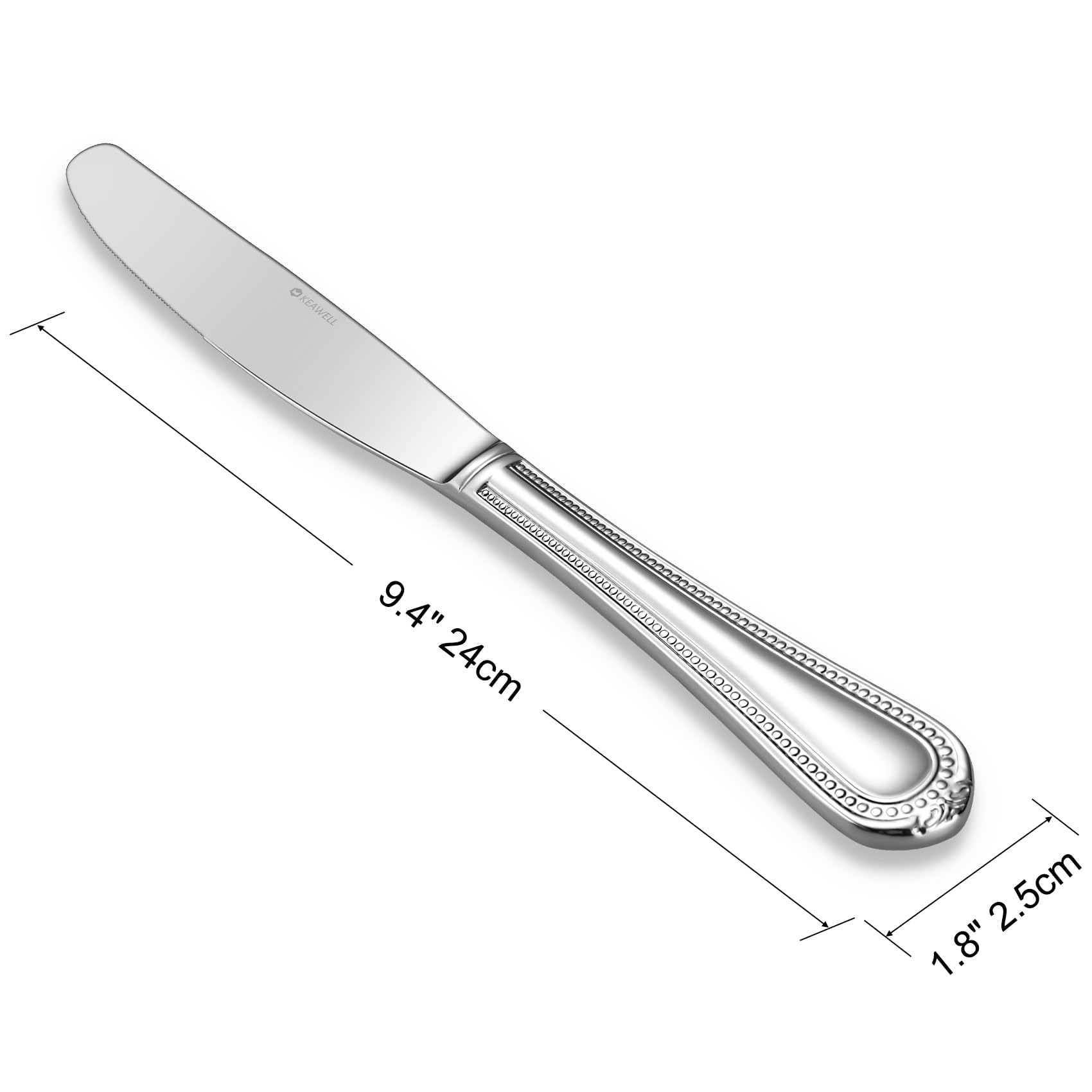 KEAWELL 4-Piece Premium Stainless Steel Dinner Knives Set - Elegant Pearl Edge Design, Mirror Polished 9.6 Inch Table Knives, Dishwasher Safe (Silver) - Perfect for Fine Dining, Wedding Cutlery & Formal Dinner Parties