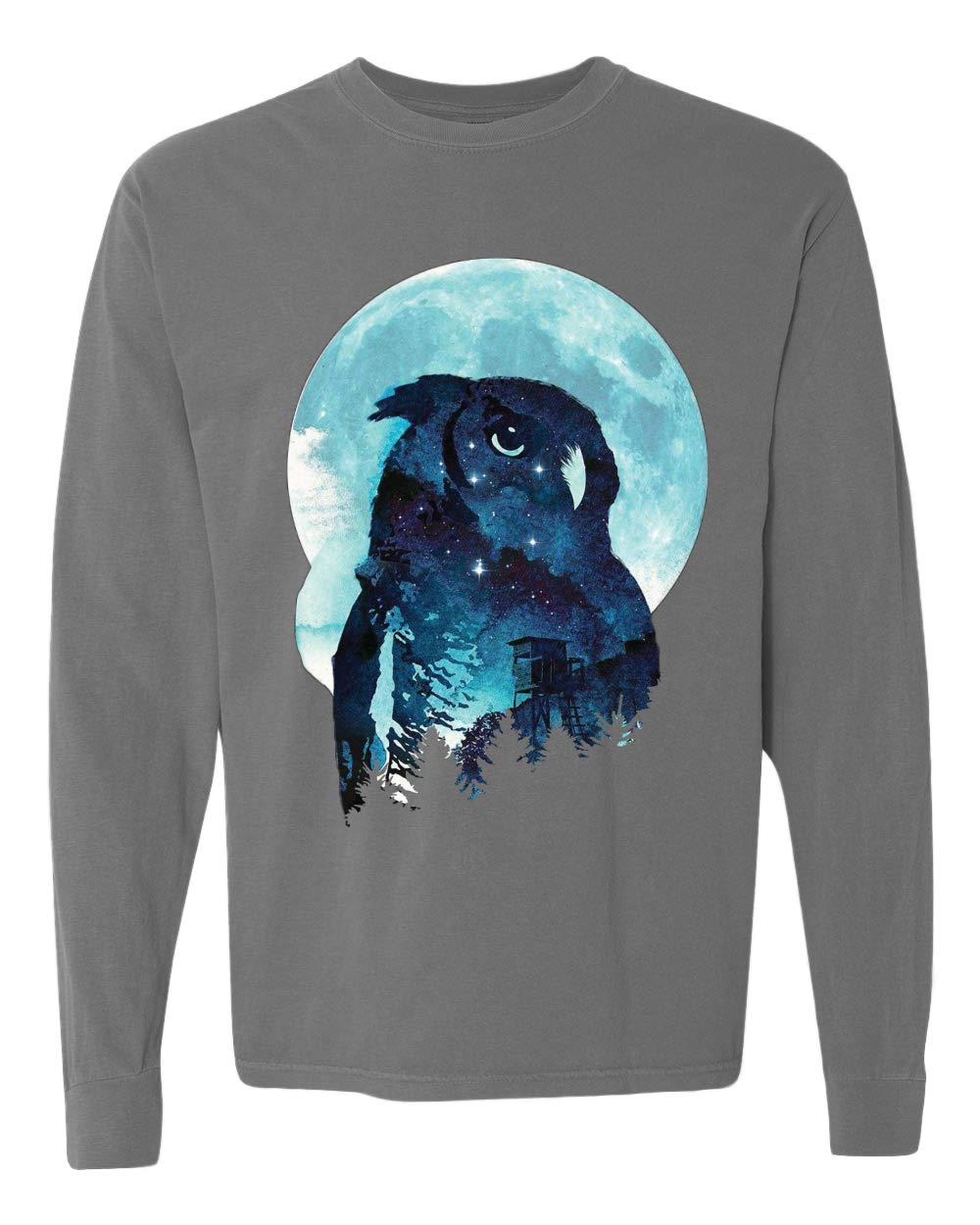 Vintage Washed Long Sleeve T-Shirt for Winter Beach & Night Owl Animal Lovers - Cozy Casual Wear for Cold Evenings, Nature Walks and Animal Shelter Volunteering