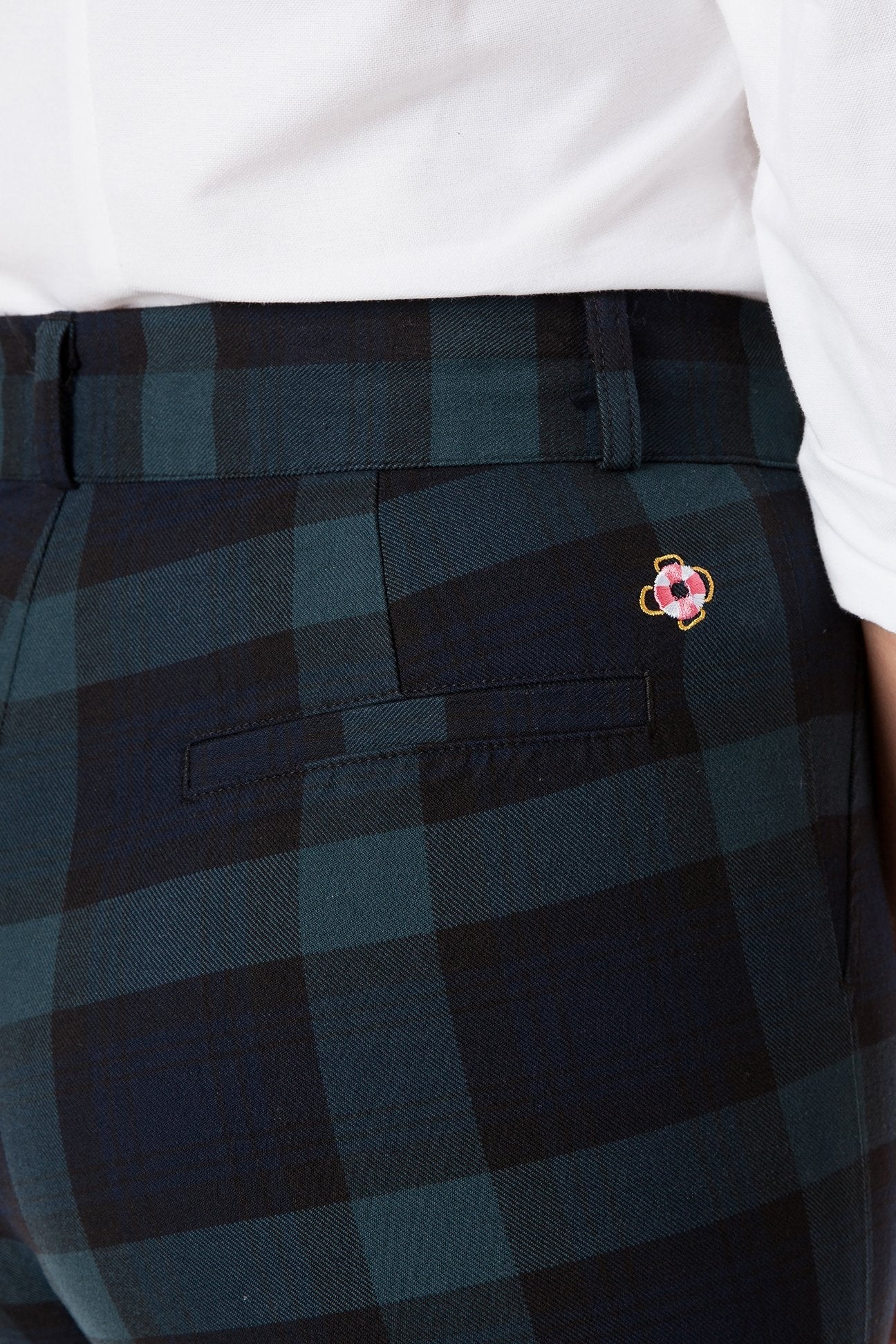 Women's Stretch Twill Ankle Pants - Blackwatch Tartan Plaid Capri for Casual Wear & Office Outfits