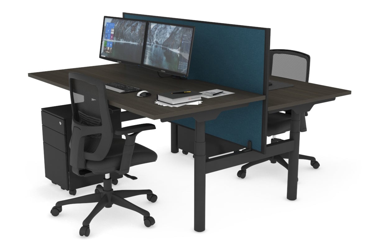 Flexi Premium Height Adjustable 2 Person H Bench Workstation - Black Frame [1600L x 800W with Cable Management] - Ideal for Office, Home Workspace & Collaborative Work Environments