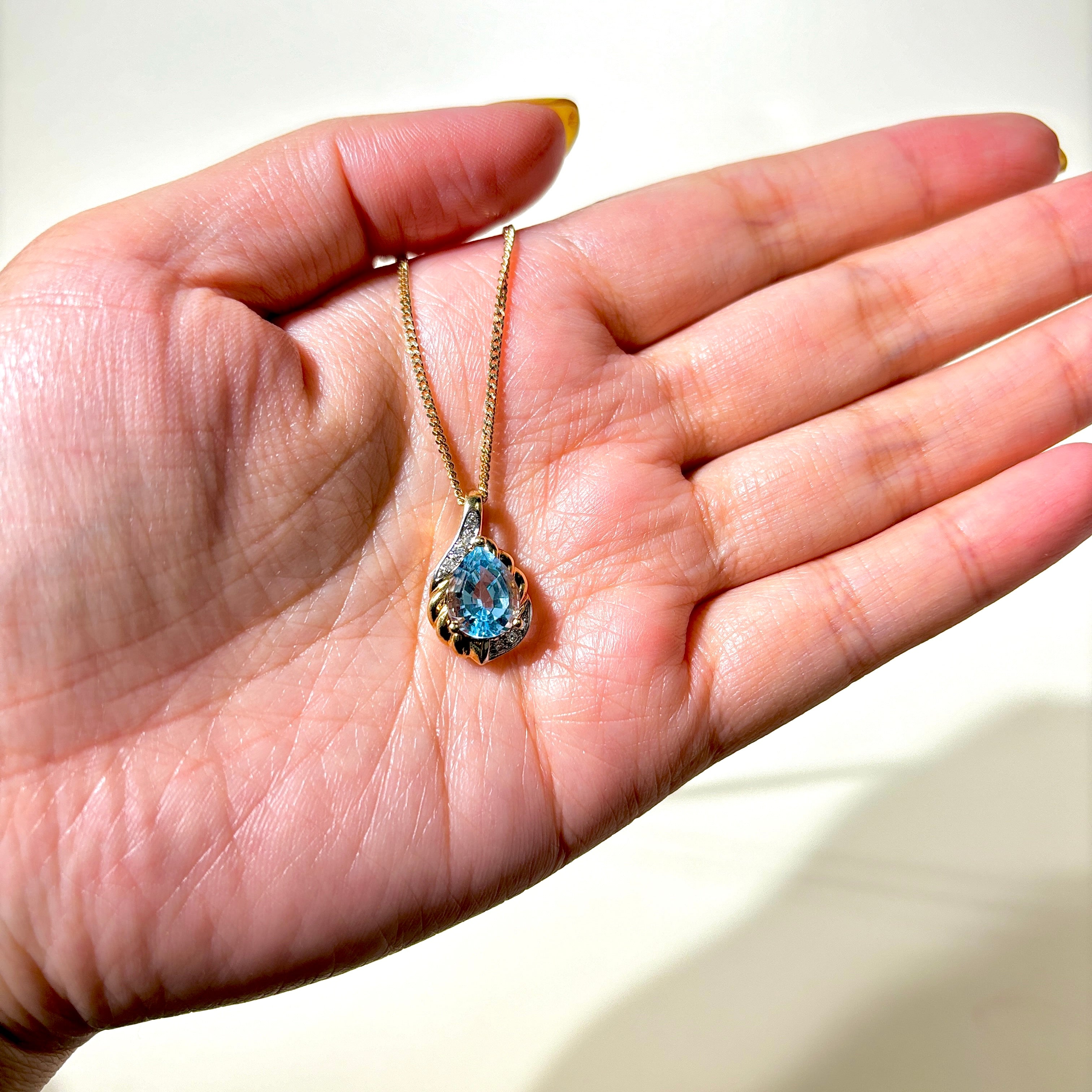 10K Yellow Gold Blue Topaz & Diamond Pendant Necklace | 3.21ct Natural Blue Topaz & 0.07ctw Diamond | 18-20 Inch Adjustable Chain | Elegant Gift for Women, Birthday, Anniversary, Valentine's Day