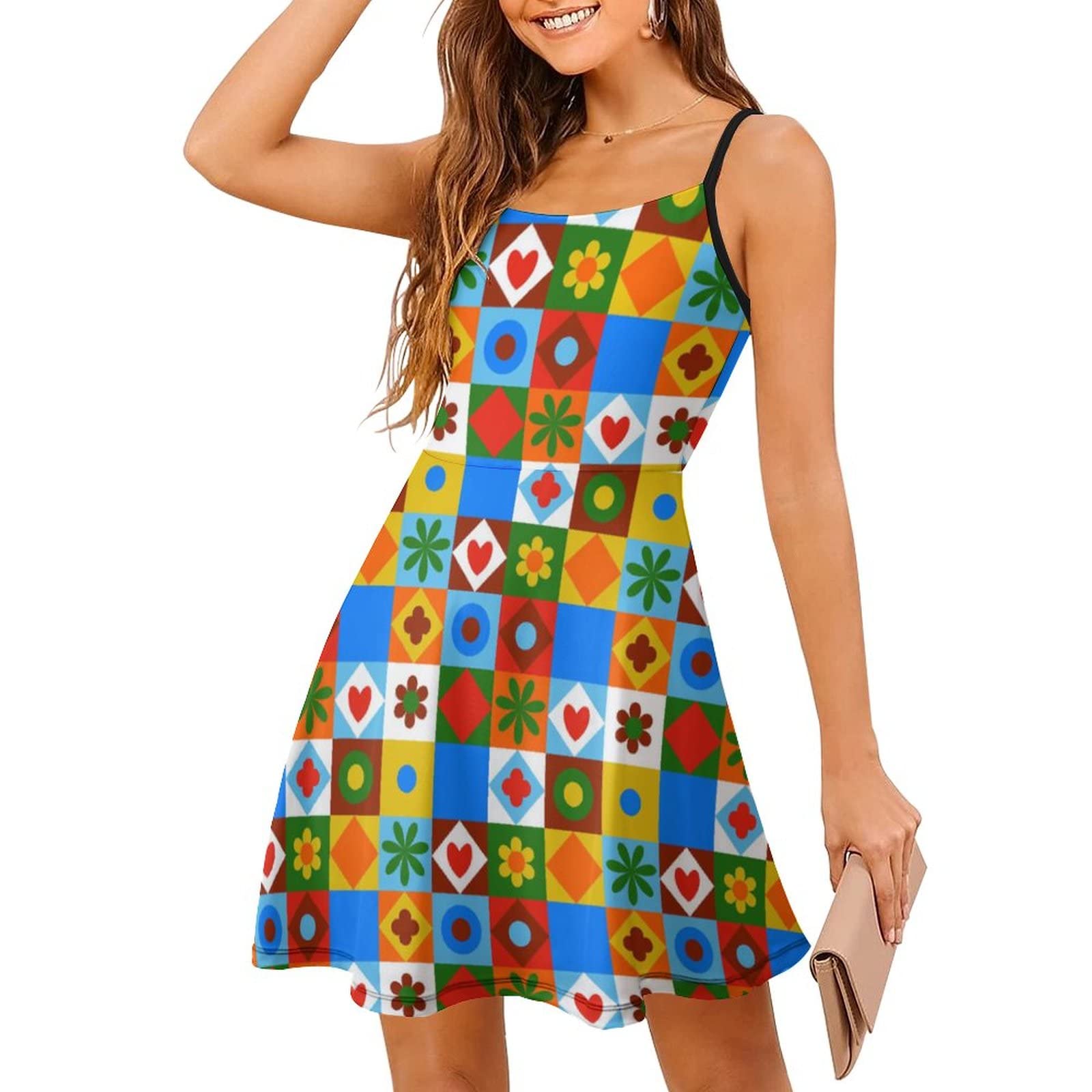 Women's Sling Summer Dress - Casual Short Sleeve Colorful Blue Spatter Sundress | Perfect for Beach Outings, Vacation Wear & Summer Parties
