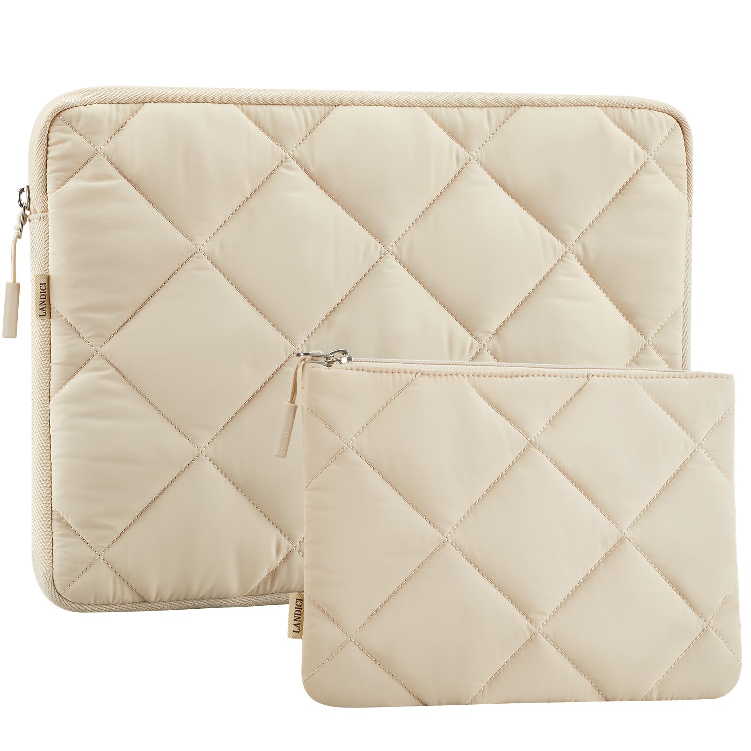 LANDICI Puffy Laptop Sleeve 14-15 Inch - Protective Case Compatible with MacBook Pro 14/15, MacBook Air M2 15, Surface Laptop 4/5, Chromebook 14 - Cute Computer Cover with Accessories Pouch (Apricot) - Perfect for Work, School & Travel