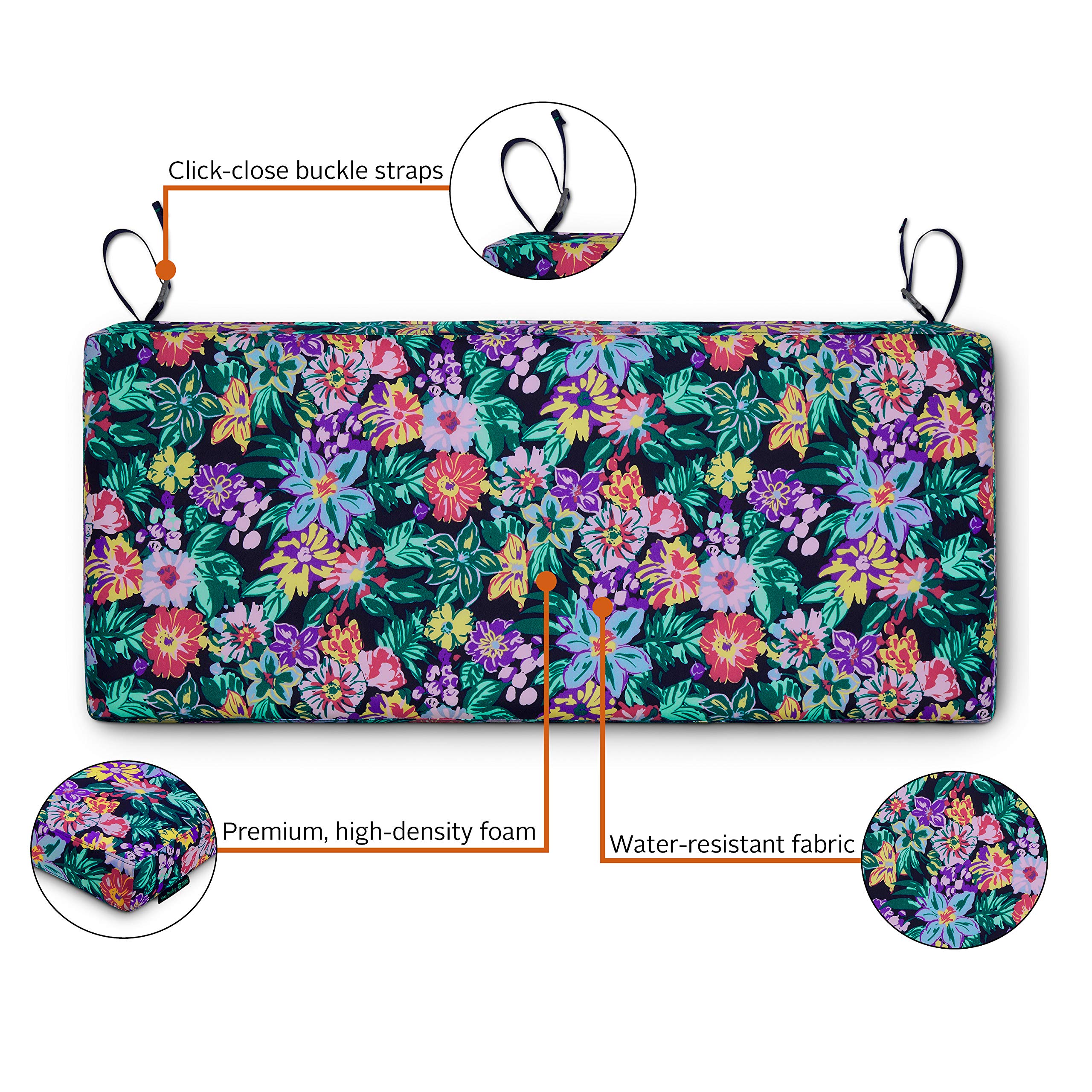 Vera Bradley Water-Resistant Patio Bench Cushion 54x18x3in - Happy Blooms for Outdoor Furniture