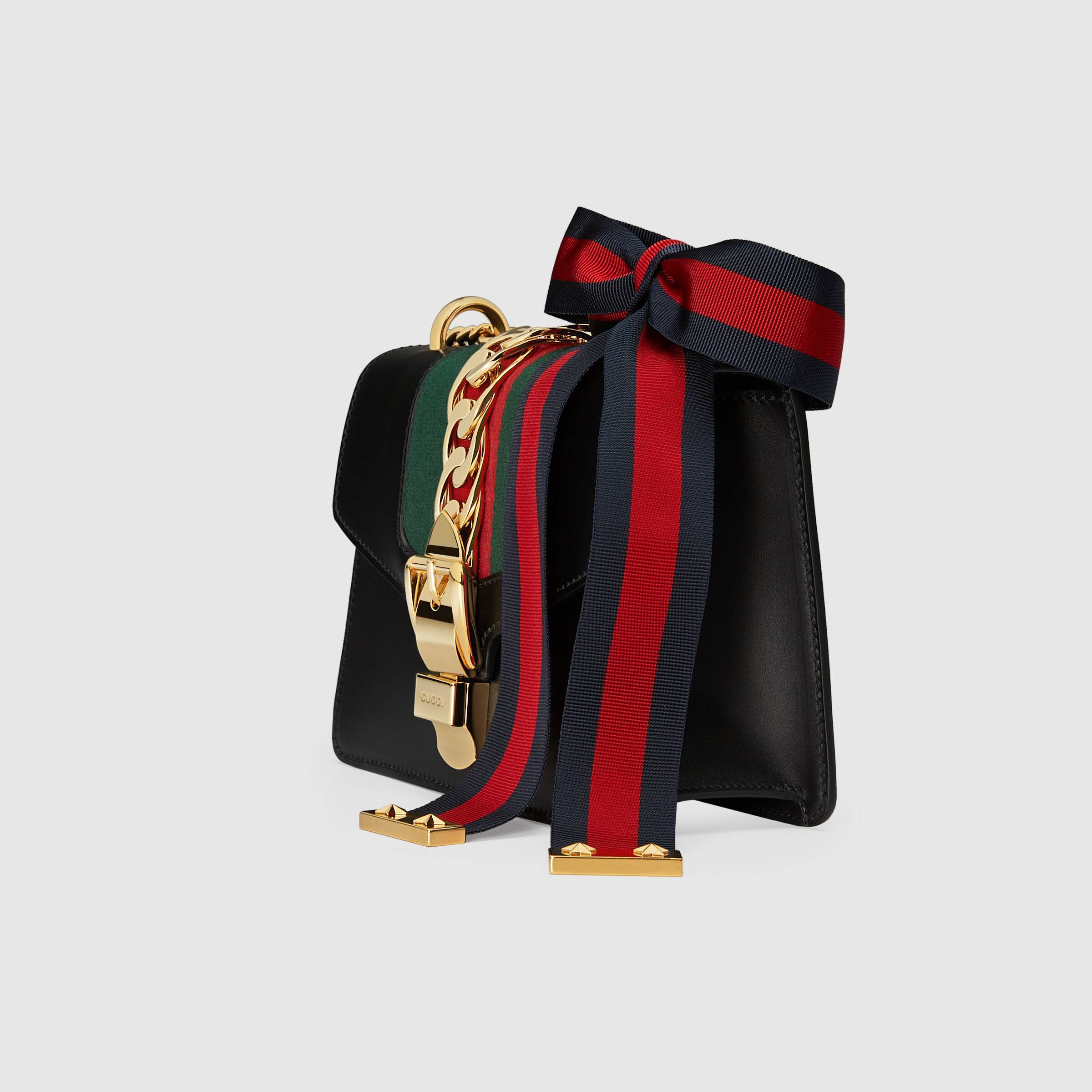 Gucci Sylvie Leather Mini Chain Bag for Women - Black Luxury Crossbody Purse for Evening, Party & Date Night