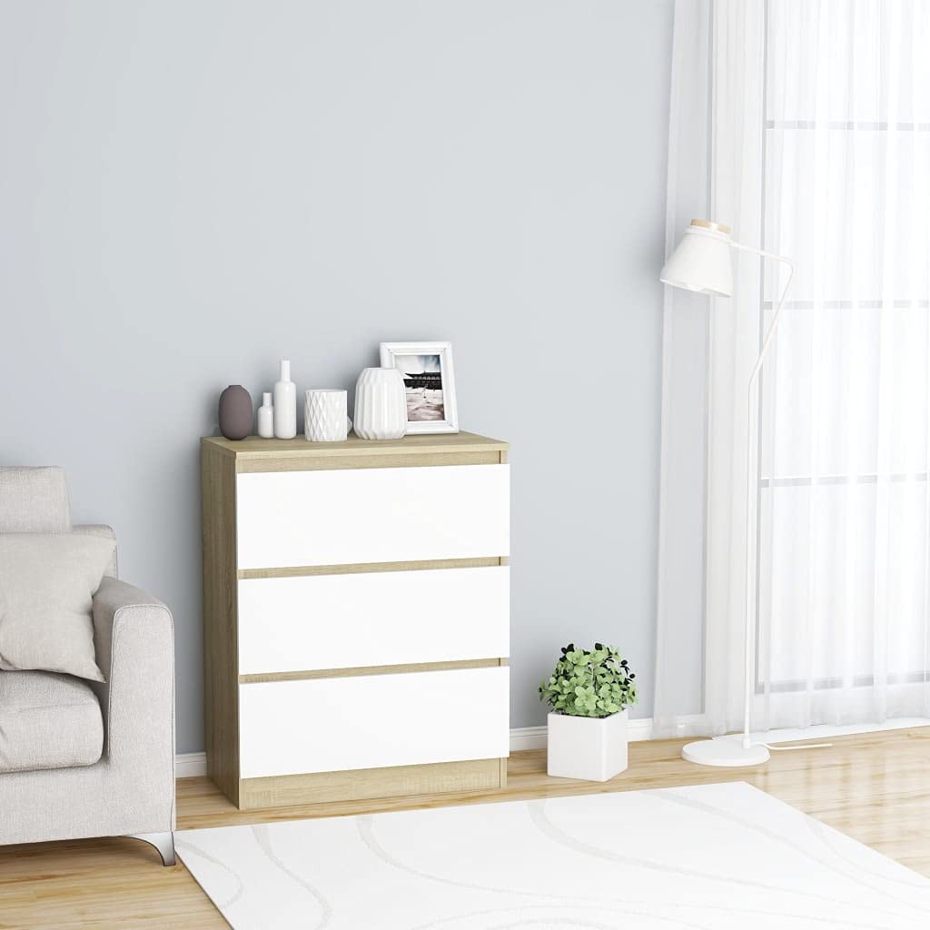 Queen.Y Buffet Sideboard Console Table - Wooden Storage Cabinet with 3 Drawers for Kitchen, Dining & Living Room - Entryway Furniture in White & Brown - Perfect for Home Organization & Stylish Storage Solutions