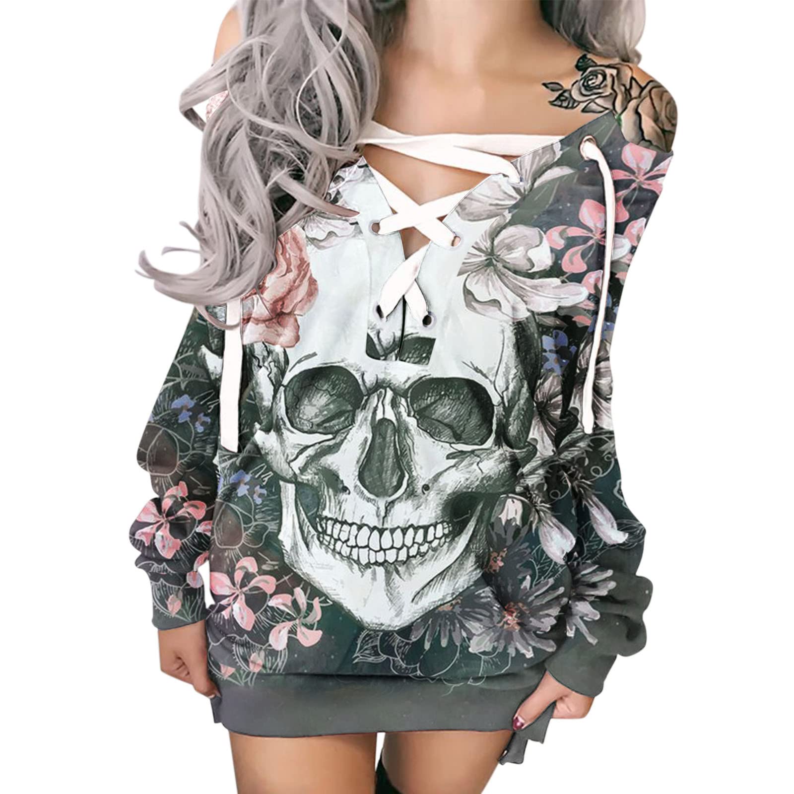 Women's Halloween Print Sweatshirt Dress - Cute Sparkling Party Shirt Dress for Casual Wear & Festive Celebrations