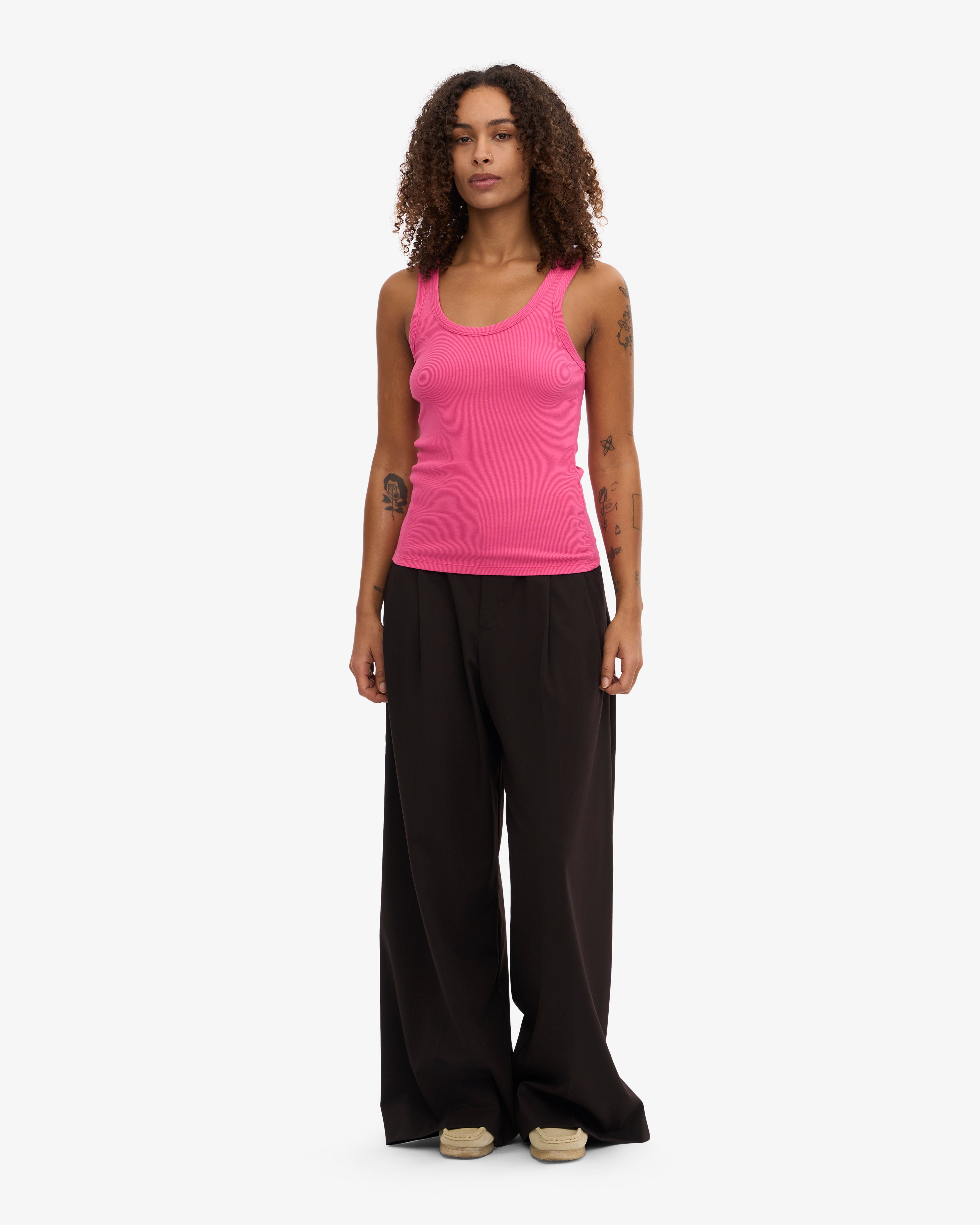 Organic Cotton Women's Ribbed Tank Top - Bubblegum Pink | Breathable Summer Casual Wear for Yoga, Beach & Everyday Outfits