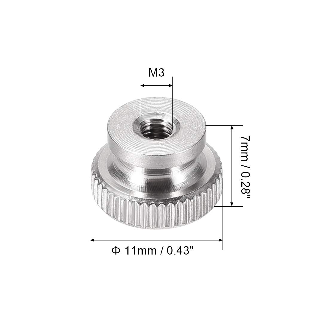 uxcell 4Pcs M3x0.5mm 304 Stainless Steel Knurled Thumb Nuts - Silver Round Knob Fasteners for 3D Printer Parts, CNC Machinery & DIY Projects | Durable & Easy-Grip Hardware for Assembly & Maintenance