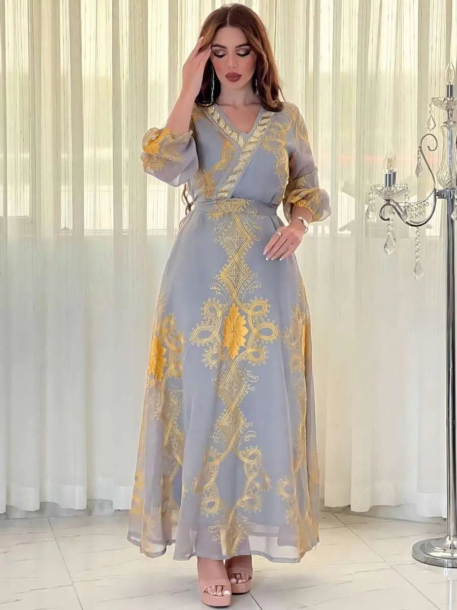 Elegant Eid Dress with Embroidery & Sequins - Flowy Caftan Kaftan Maxi Dress for Women | Perfect for Eid Celebrations, Weddings & Special Occasions