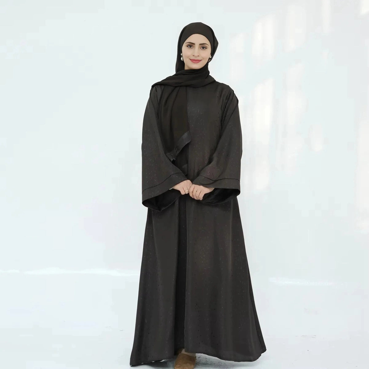 Elegant 3D Jacquard Satin Abaya Dress #25010 - Modest Muslim Women's Prayer Dress for Special Occasions & Daily Wear