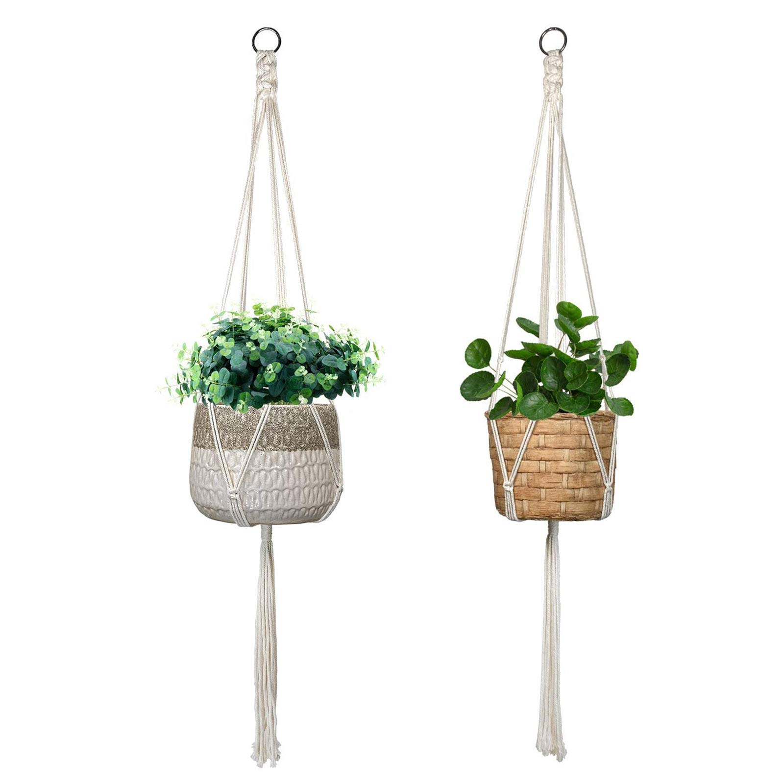 ALLADINBOX Macrame Plant Hanger - 2 Pack 40 Inch Cotton Rope Hanging Planter Basket with 4 Legs for Indoor & Outdoor Plants (Fits Pots Up to 8 Inches, Plant & Pot Not Included) - Perfect for Boho Home Decor, Porch, Garden, and Patio