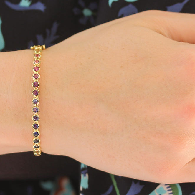 Penny Preville Bezel Set Rainbow Bangle with Sapphire, Amethyst, Tanzanite & Aquamarine - Elegant Jewelry for Women, Perfect for Weddings, Parties & Special Occasions