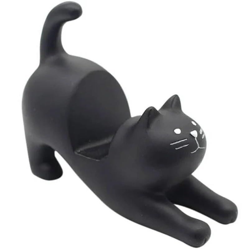 Black Cat Smartphone Stand for Desk - Adjustable Resin Phone Holder for iPhone & iPad - Cute Animal Desktop Accessories - Perfect Gift for Girls, Office & Home Décor (Ideal for Work, Study & Video Calls)