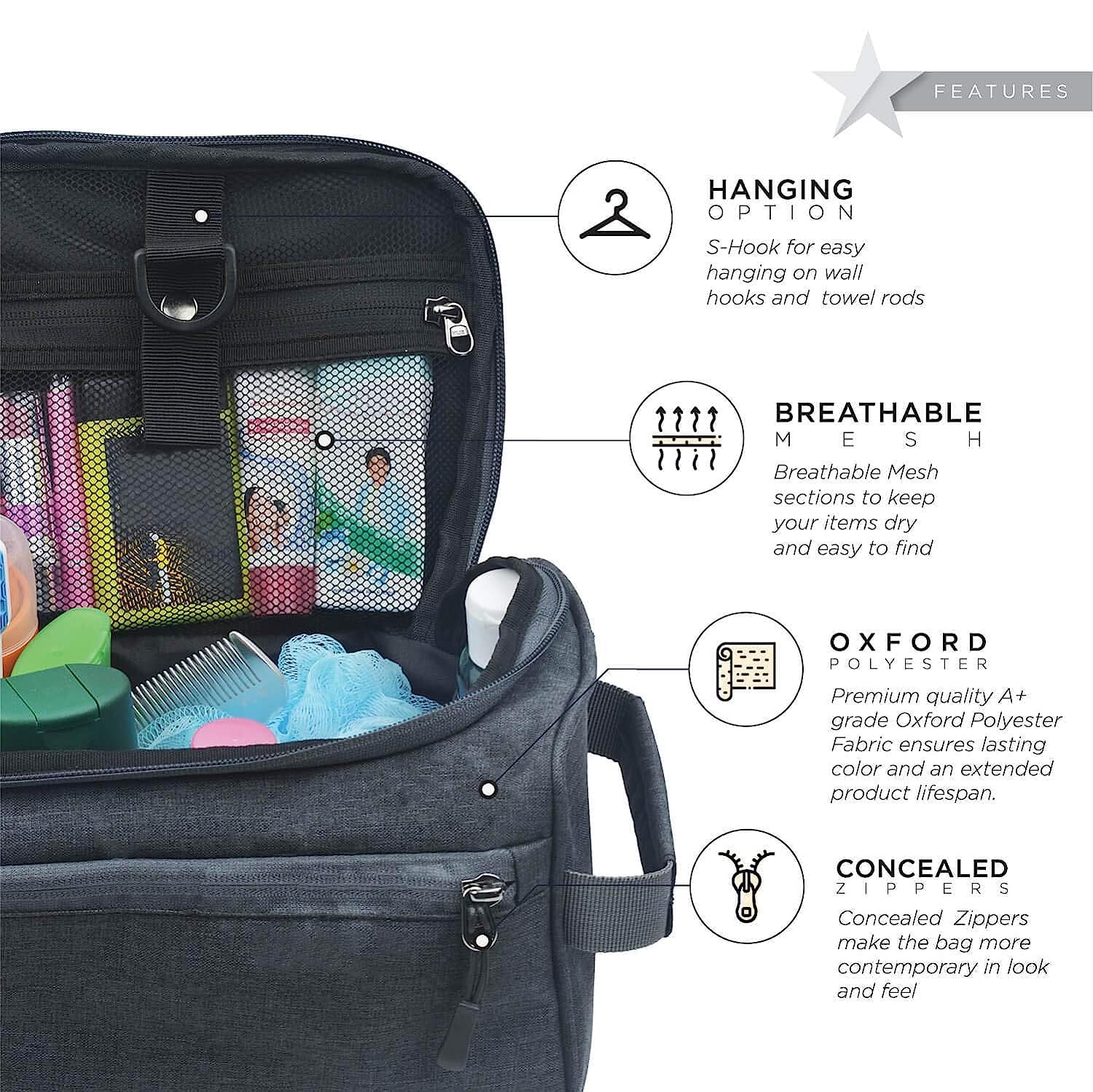 RURIBOSY Black Makeup Organizer Travel Case with Hook - Portable Cosmetic Storage Bag for Women, Grooming Kit, 2-Piece Set - Perfect for Travel, Home, and Salon Use