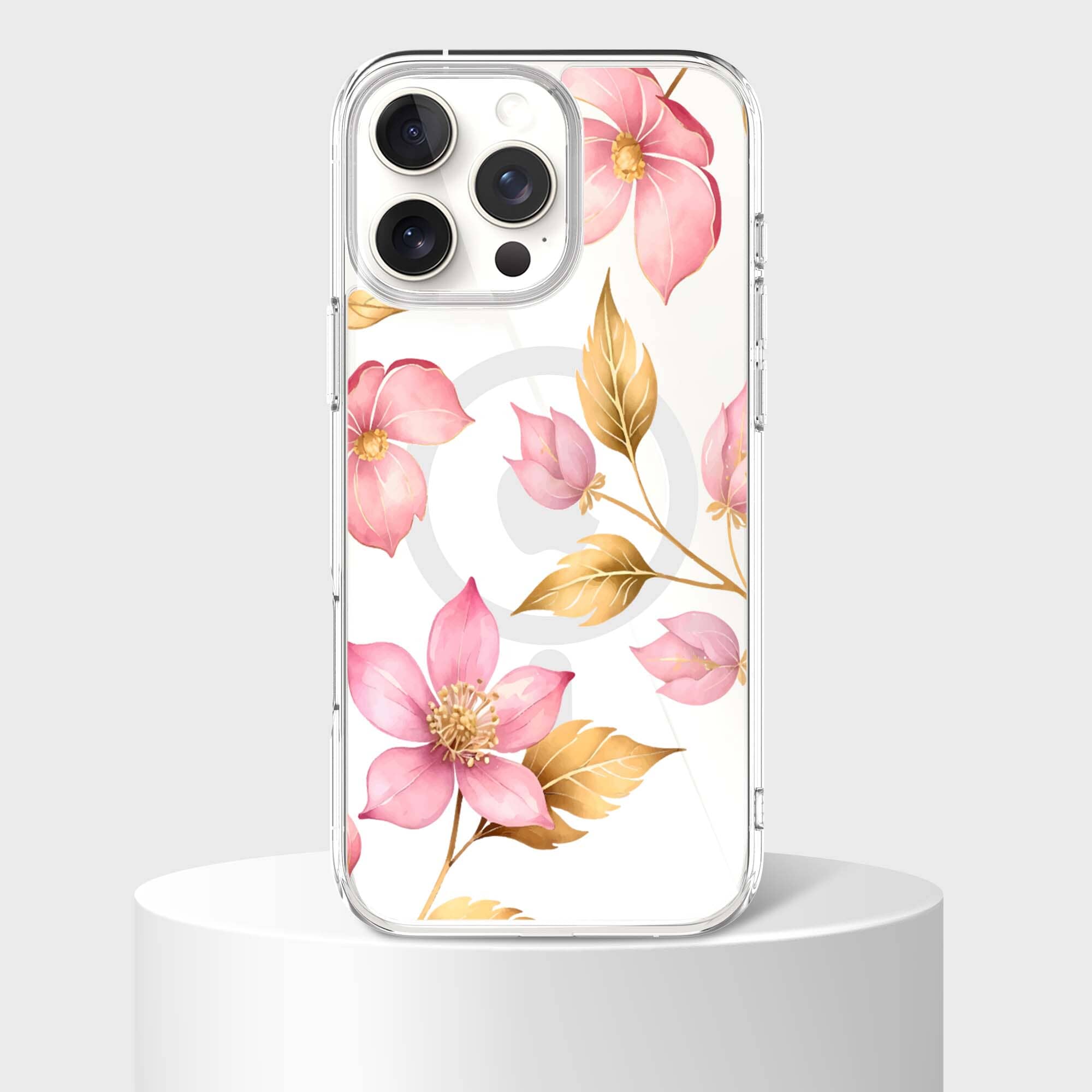 MagSafe iPhone 16 Pro Max Case - Pink Wildflower Clear Protective Cover with Strong Magnetic Alignment | Perfect for Daily Use, Travel & Wireless Charging