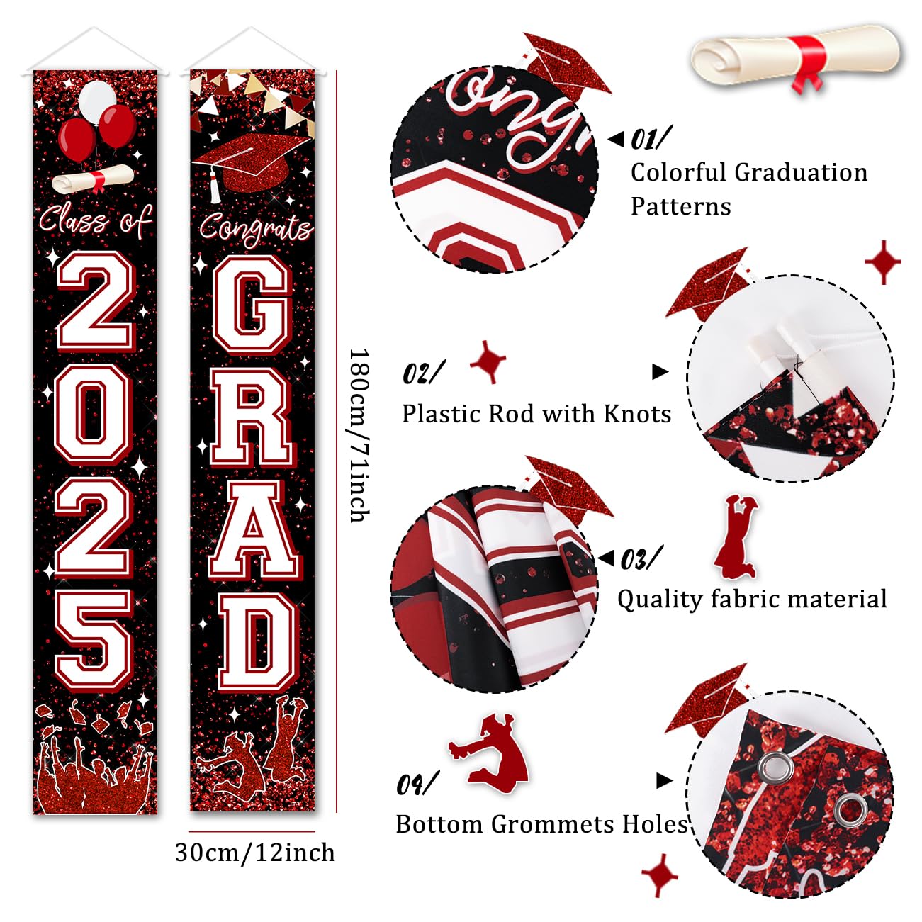 Class of 2025 Graduation Banner - Maroon Congratulation Sign for High School & University Grads | Hanging Door Porch Decor | Perfect for Graduation Parties, School Events & Photo Backdrops
