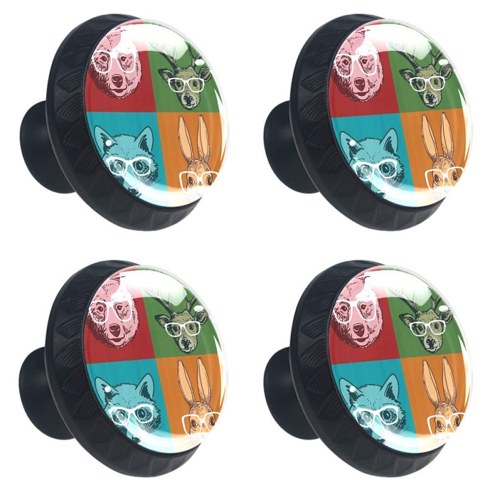Funny Animal Face Cabinet Knobs - 4 Pack Retro Kitchen Handles for Drawers & Doors
