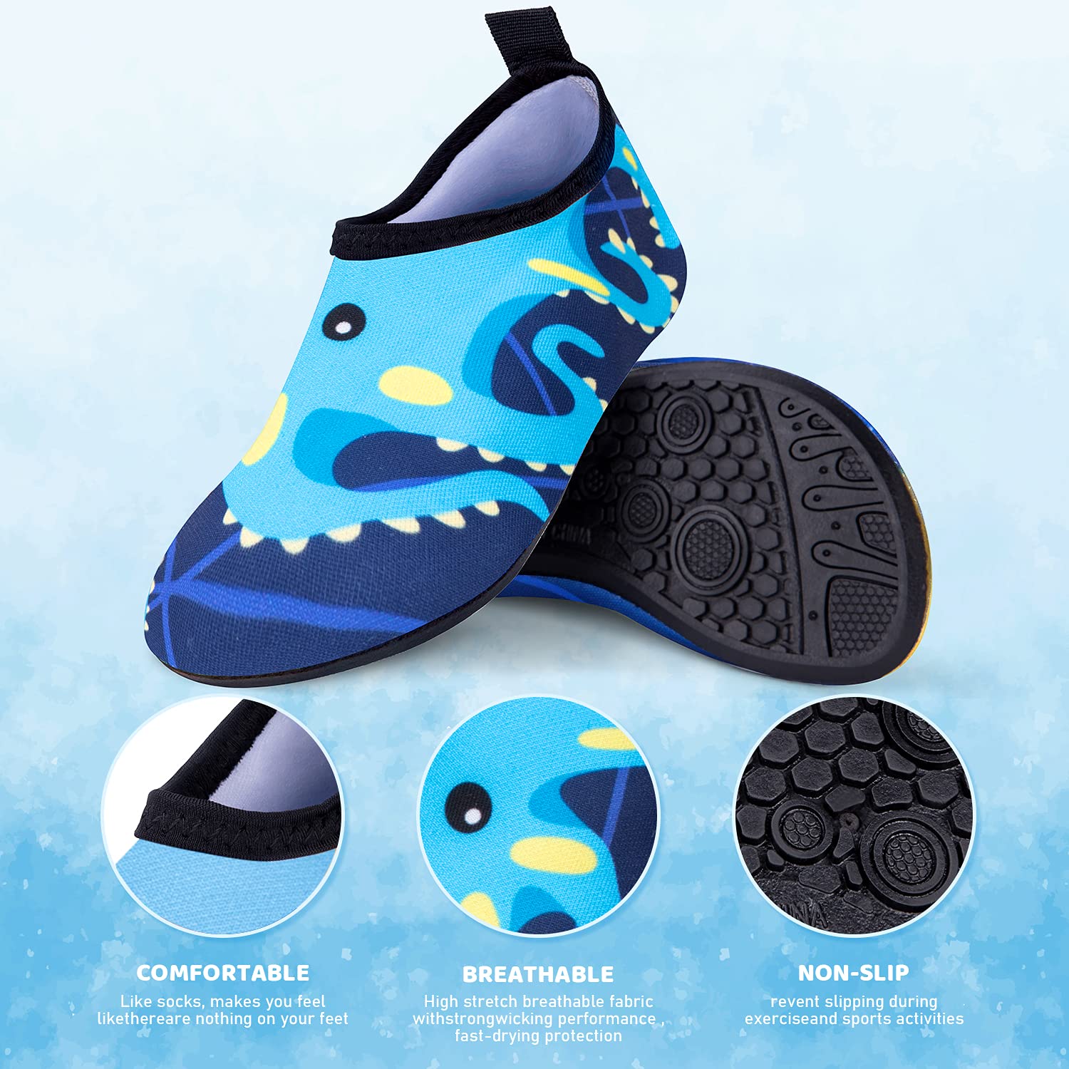**Non-Slip Quick-Dry Kids Swim Water Shoes for Boys & Girls - Barefoot Aqua Socks for Beach, Pool & Outdoor Sports - Toddler Water Shoes for Swimming, Surfing & Play**