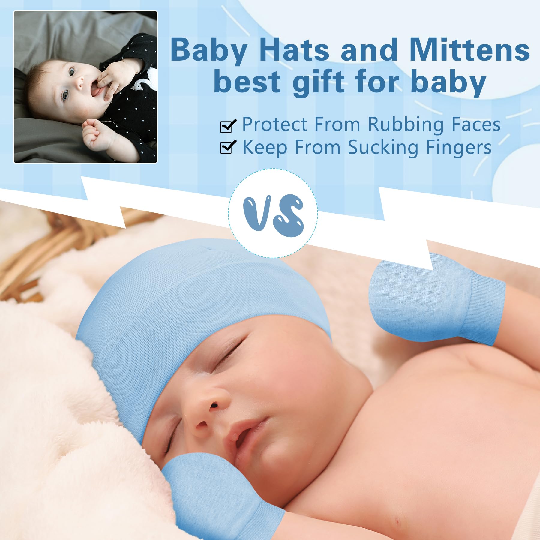Zando Baby Hats and Mittens Set - Soft Unisex Infant Beanie & Scratch Mittens for Newborns - Perfect for Hospital, Winter, and Photoshoots (Baby Boys & Girls)