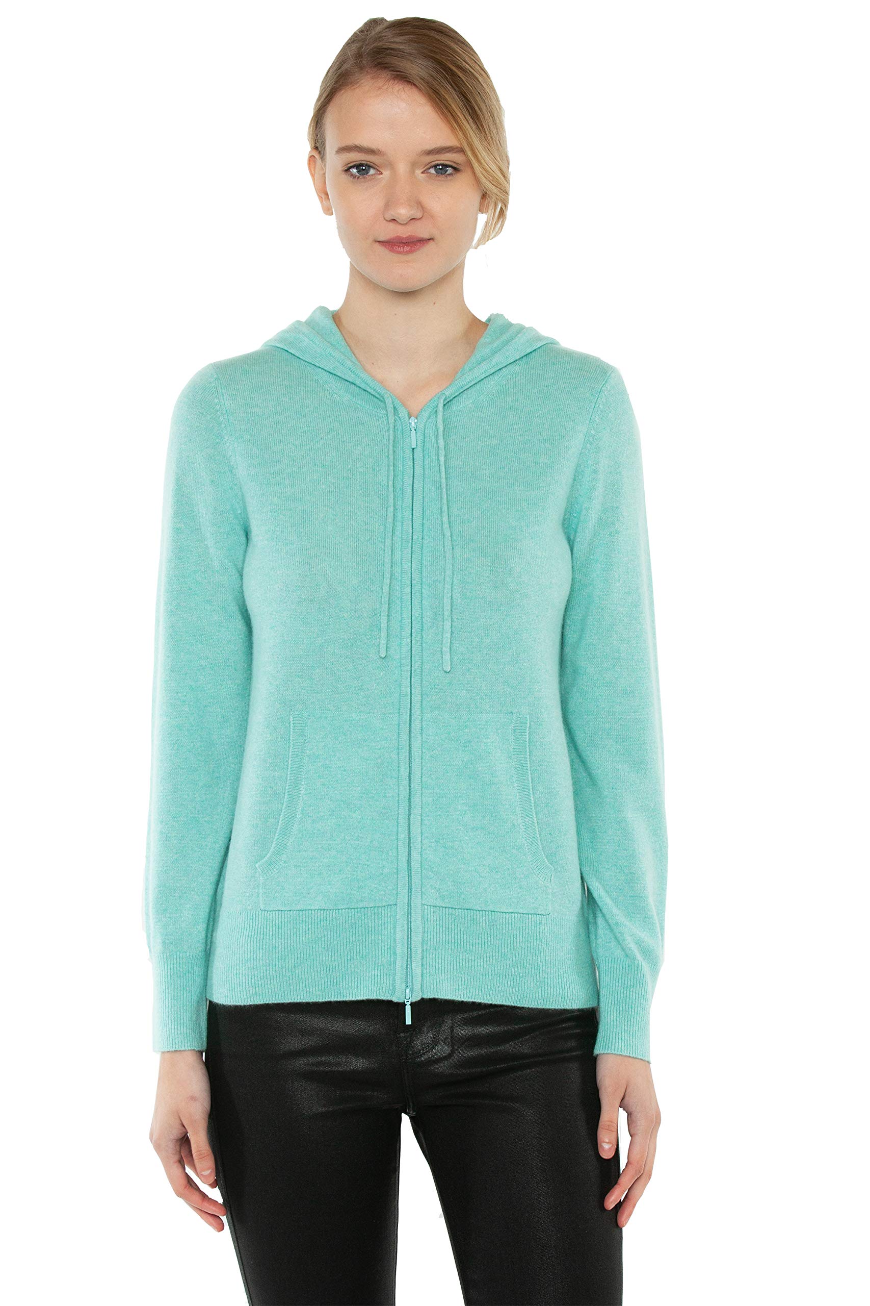 JENNIE LIU 100% Pure Cashmere Women's Zip Hoodie Cardigan - Soft Long Sleeve Sweater for Fall & Winter | Cozy Lounge Wear, Office Outfit, Travel Essentials