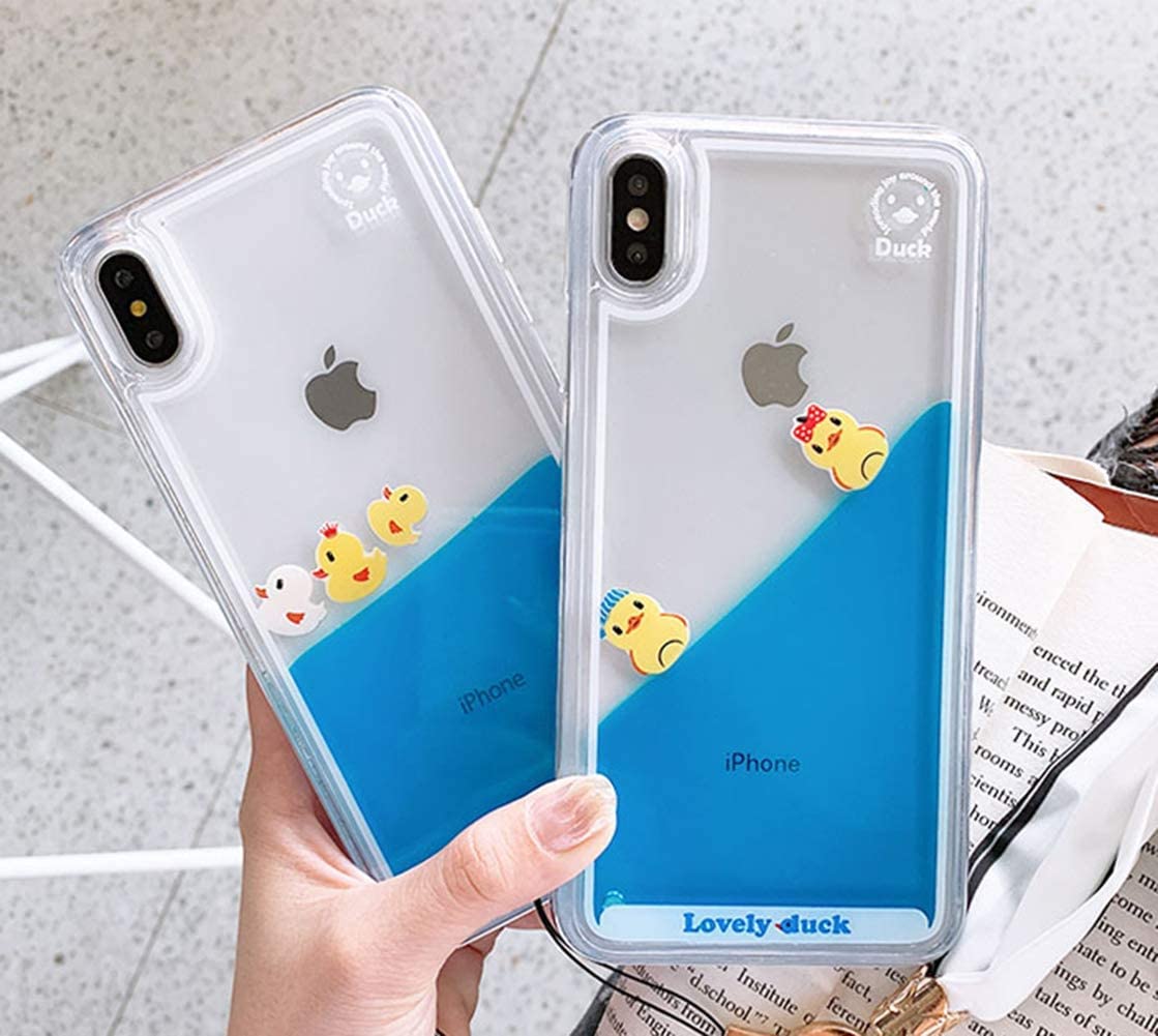 **SGVAHY iPhone 12 Pro Max Case - 3D Dynamic Blue Liquid Floating Ducks & Pirate Ship Design, Soft Silicone Bumper with Quicksand Hard Back Cover - Perfect for Daily Use, Travel, and Gifts**