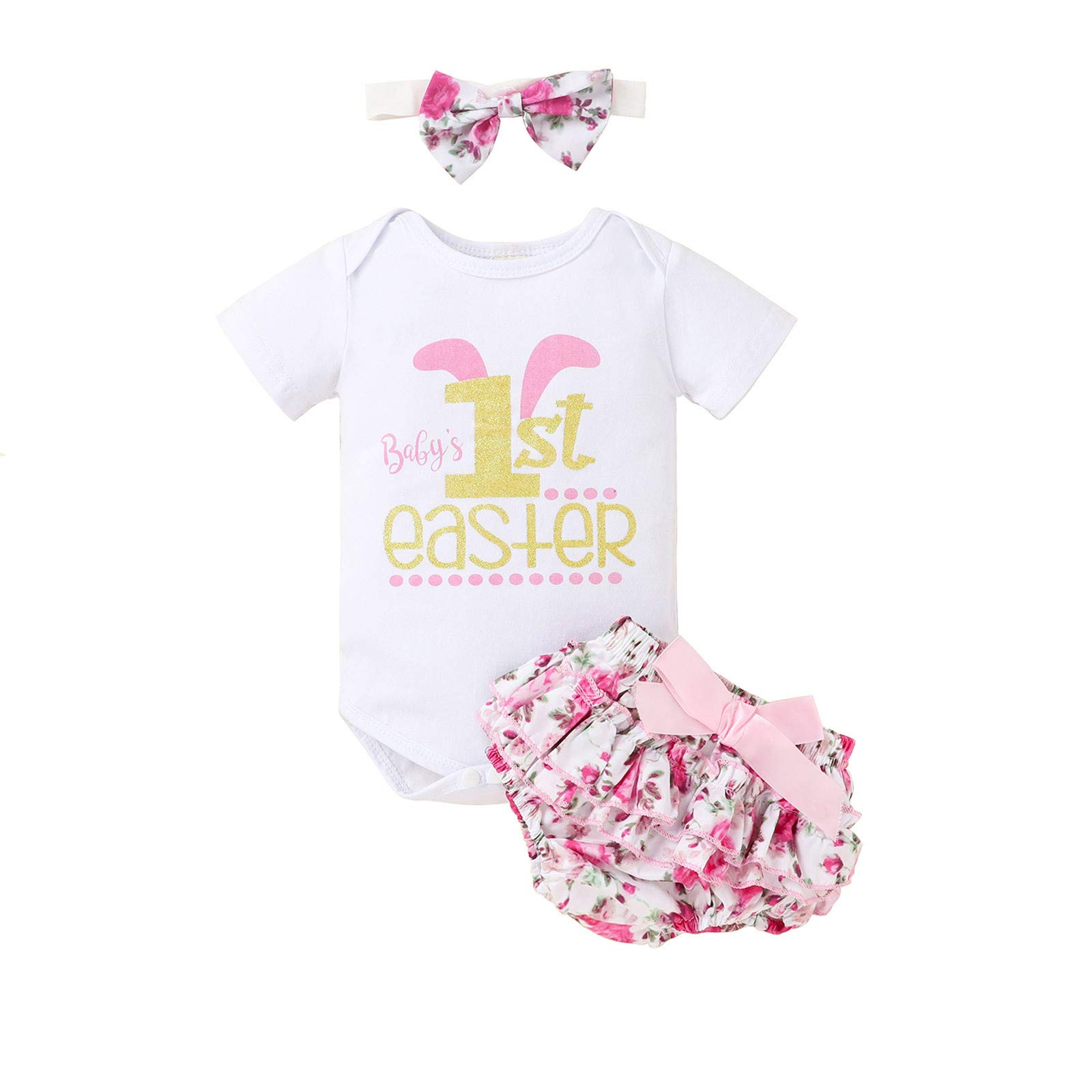 Easter Baby Girl Outfit Set - Newborn Letter Romper, Floral Shorts & Headbands for 5th Birthday | Trendy Infant Clothes for Girls | Perfect for Easter Celebrations, Birthday Photos & Spring Occasions