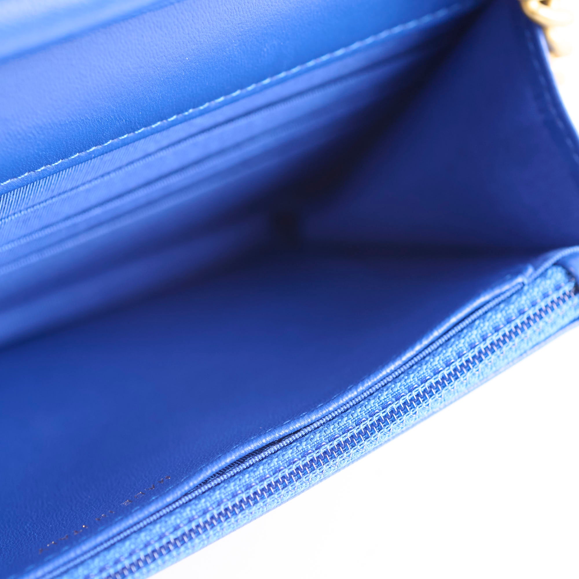 Chanel Boy Wallet on Chain Blue Lambskin Leather Crossbody Bag - Perfect for Evening Out & Daily Use