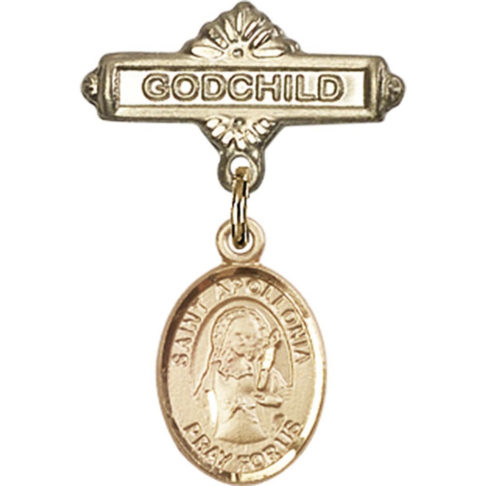 St. Apollonia Gold Filled Baby Badge & Godchild Pin - 1 x 5/8 Inch Religious Jewelry - Perfect for Baptisms, Christenings & First Communion Gifts