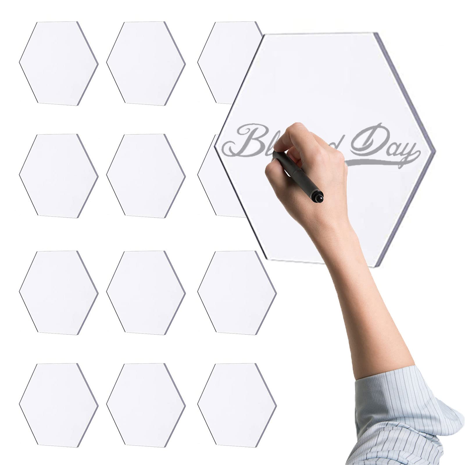 40 Clear Acrylic Hexagon Place Cards - Blank DIY Wedding Seating Name Plates for Table Decor, Dinner Parties, Escort Tiles & Guest Charts - Perfect for Wedding Reception, Bridal Shower, Banquet and Special Event Decorations