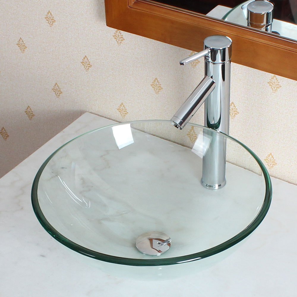 Premium Clear Glass Vessel Sink with Chrome Single Lever Faucet & Pop-Up Drain - Modern Bathroom Vanity Set for Powder Rooms, Master Baths & Luxury Home Decor