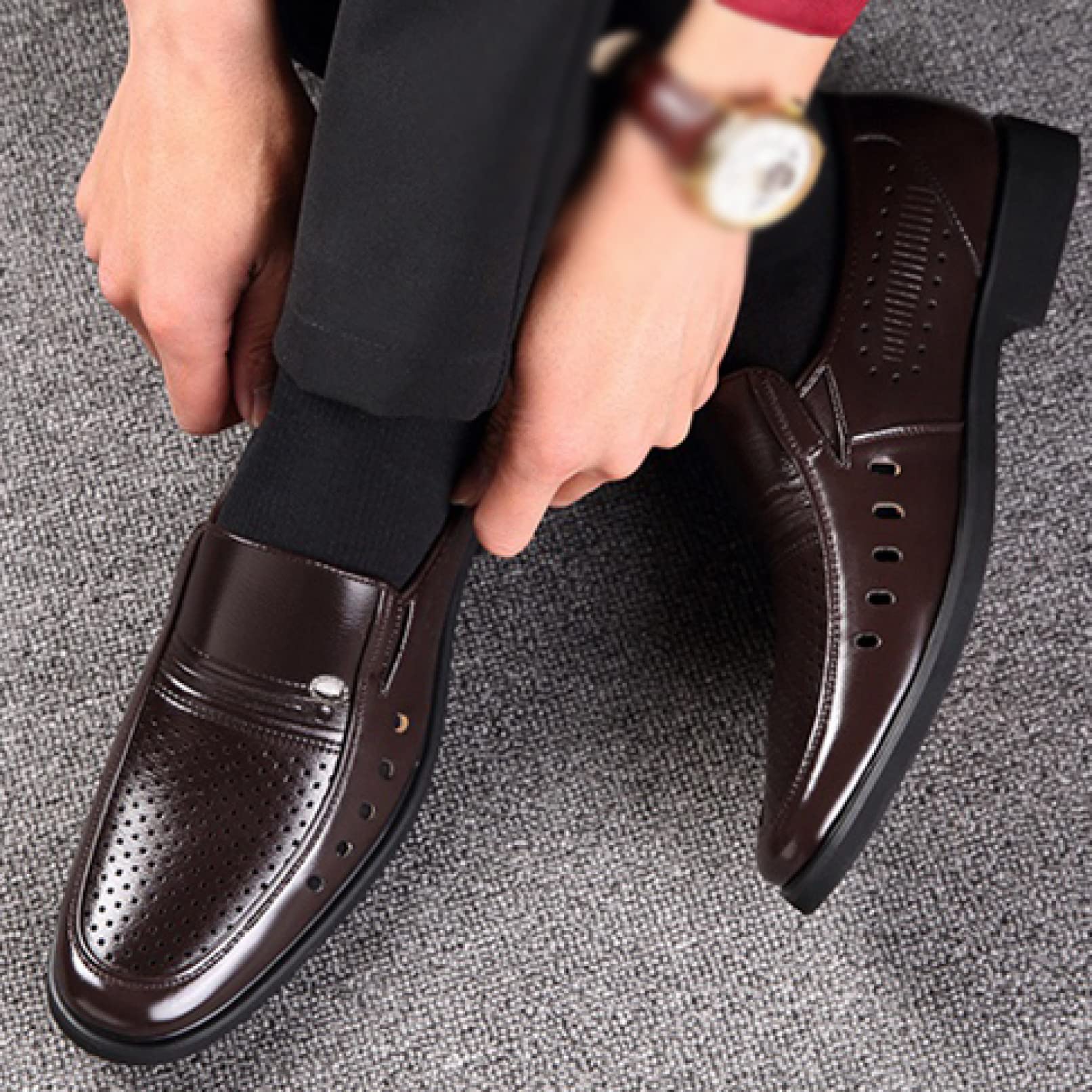 **Men's Breathable Leather Loafers - Summer Office Dress Shoes for Business & Formal Wear | Slip-On Comfort & Style for Work, Weddings & Casual Outings**
